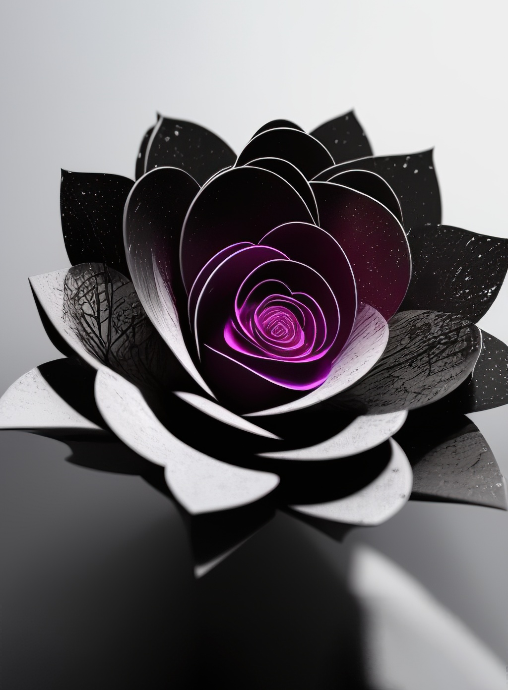 3D Black Pink Lotus Flower on Gray Background, AI generative