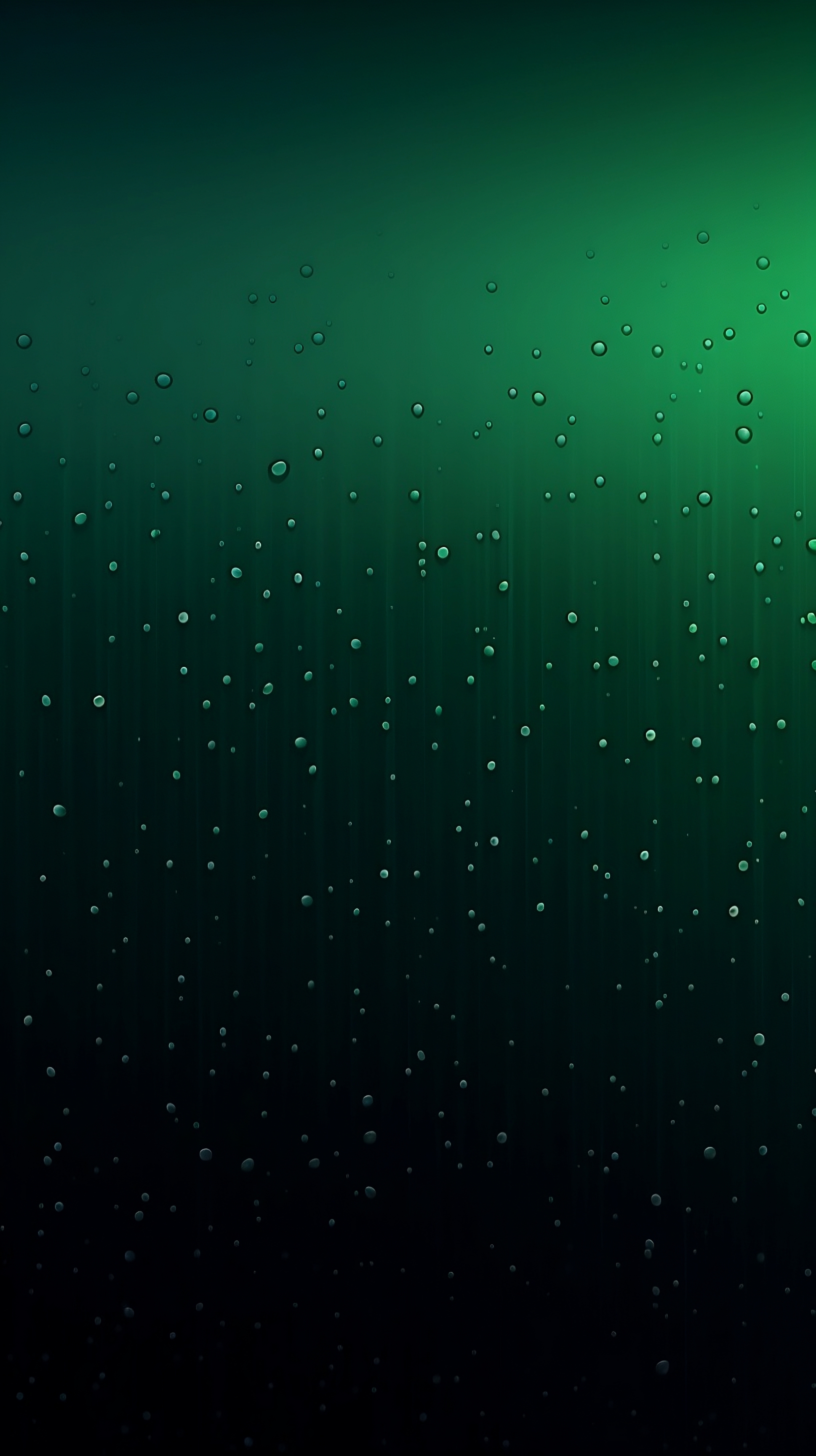 Beautiful rain drops on green gradient background, mobile background