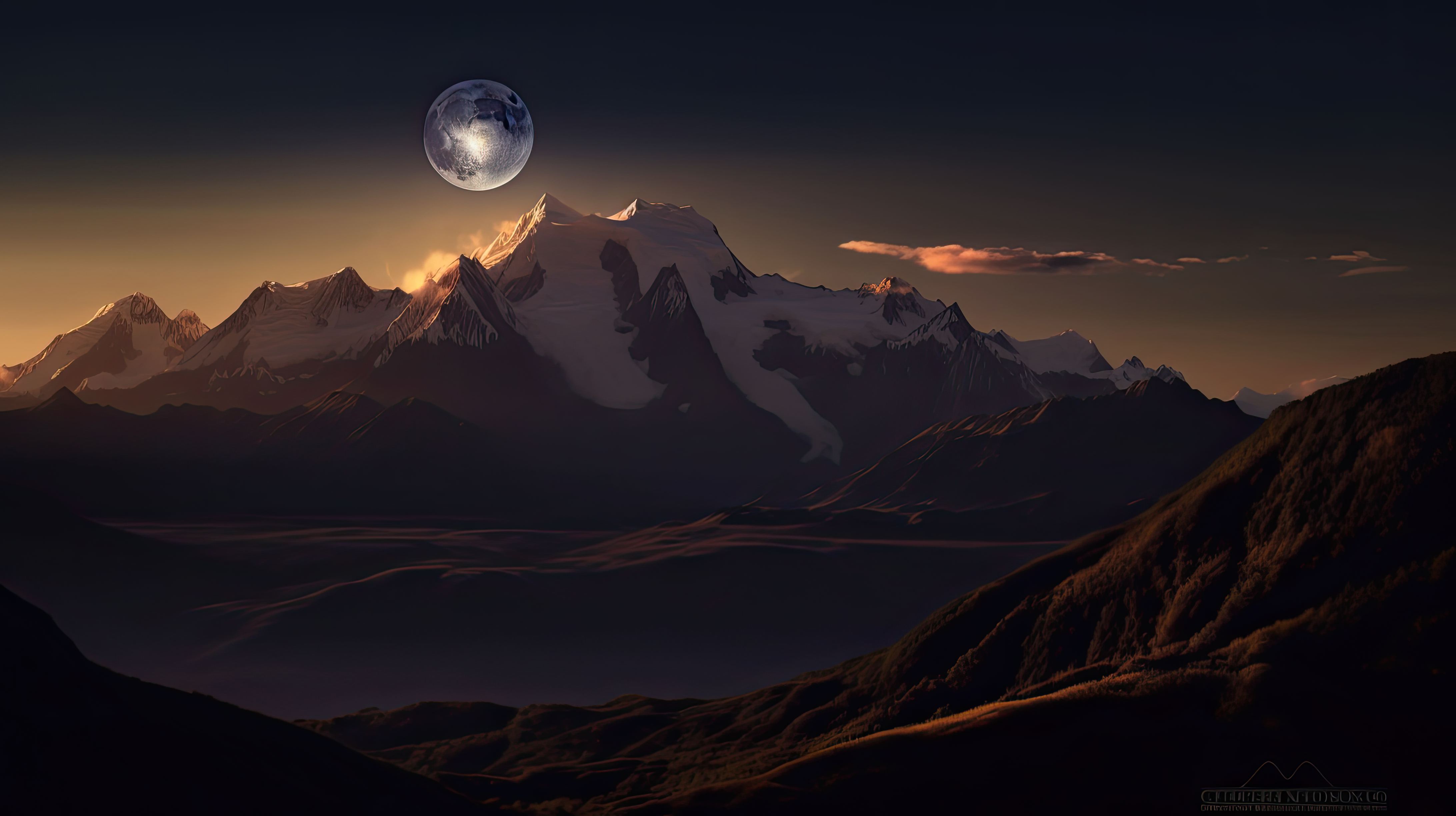 Beautiful view of mountains with Moon at twilight