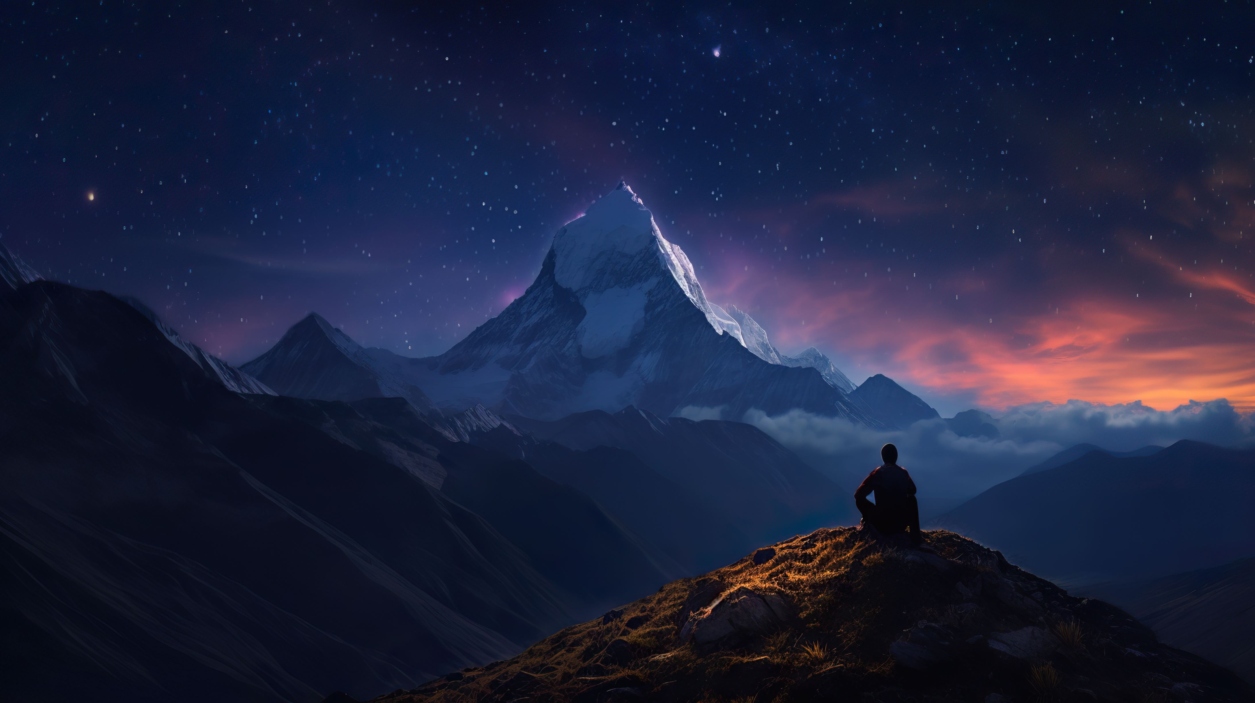 Beautiful view of mountains with starry night at twilight