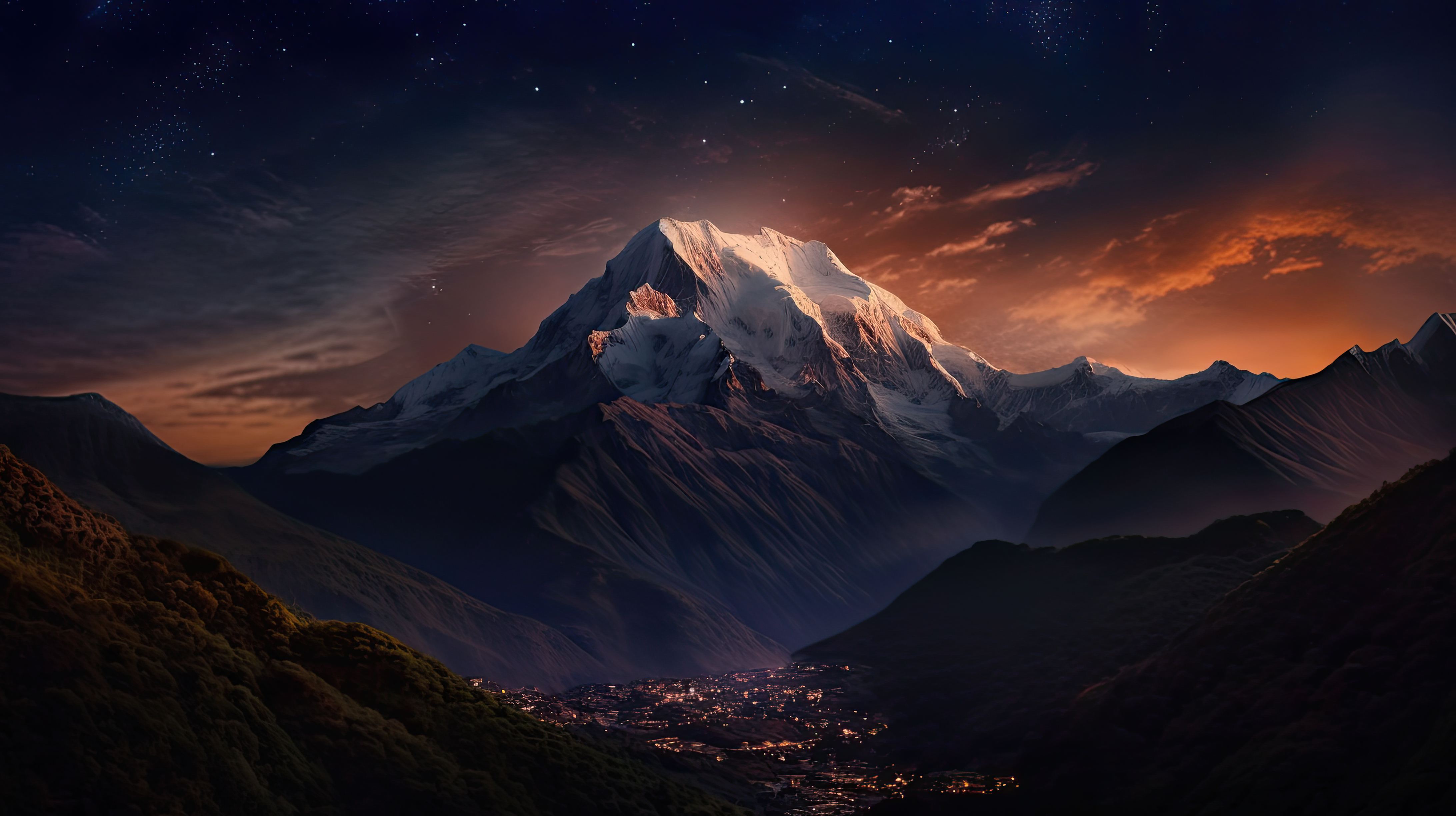 Beautiful view of mountains with starry night at twilight