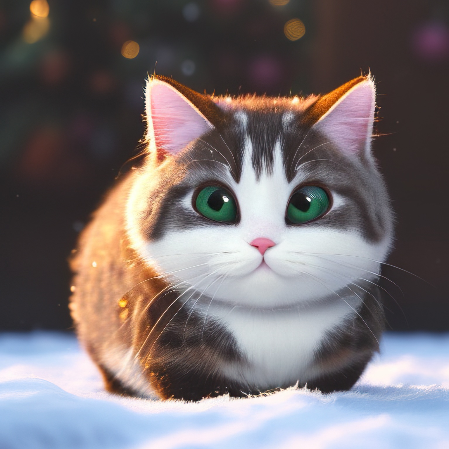 Cute Striped Cat in the Snow, AI Generative