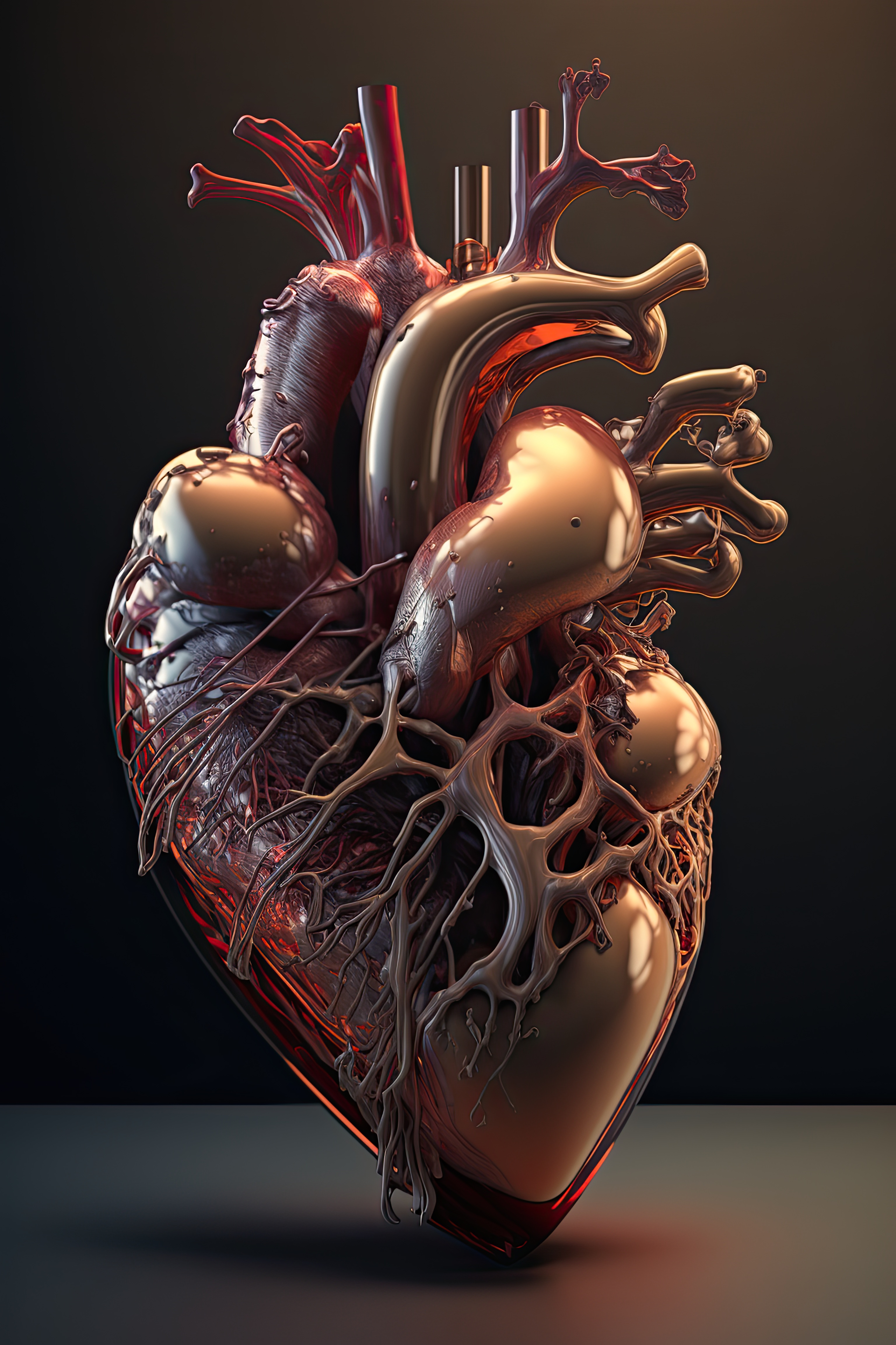 Elegant heart anatomy, golden heart, 3d heart