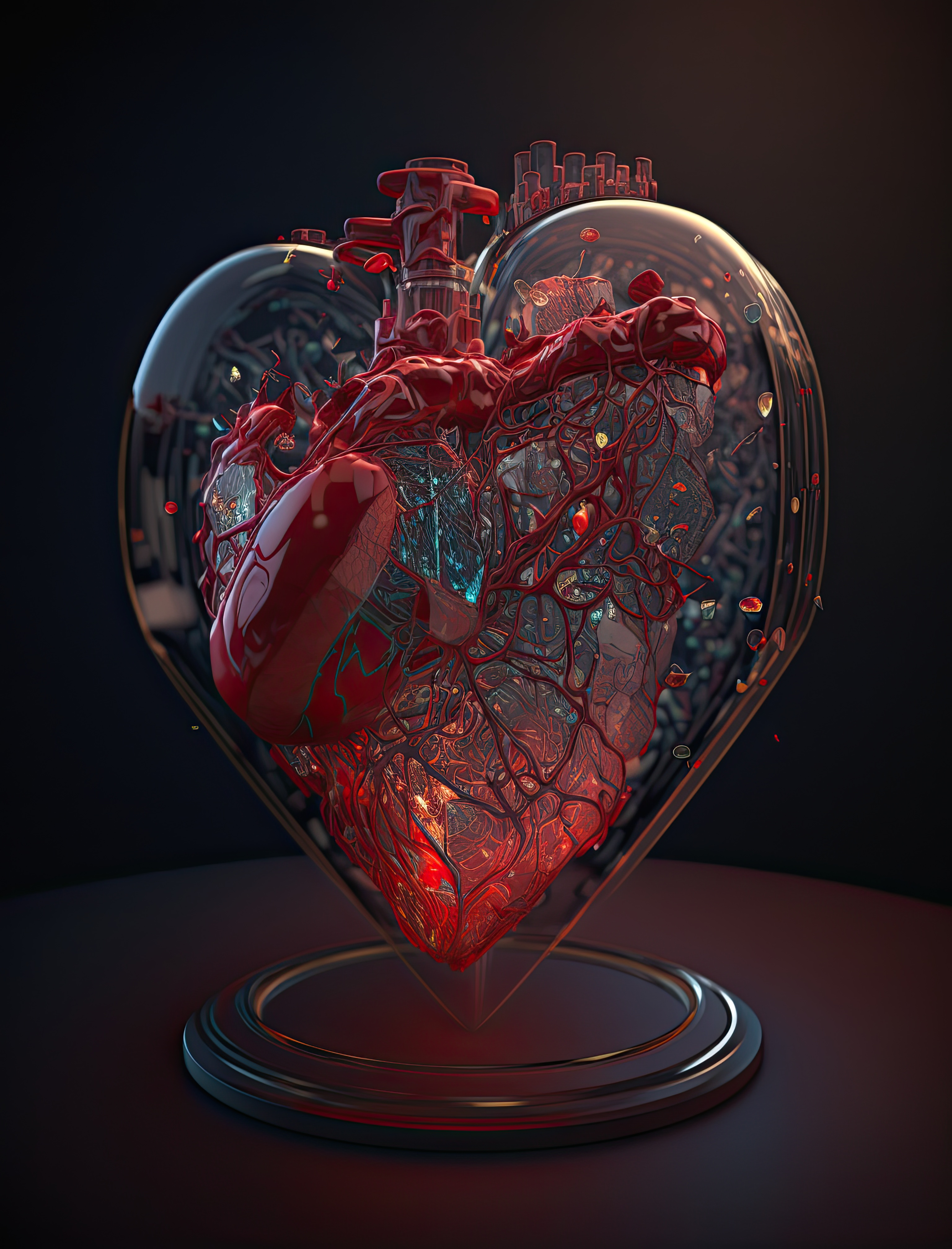 Floating transparent heart, 3d glass heart