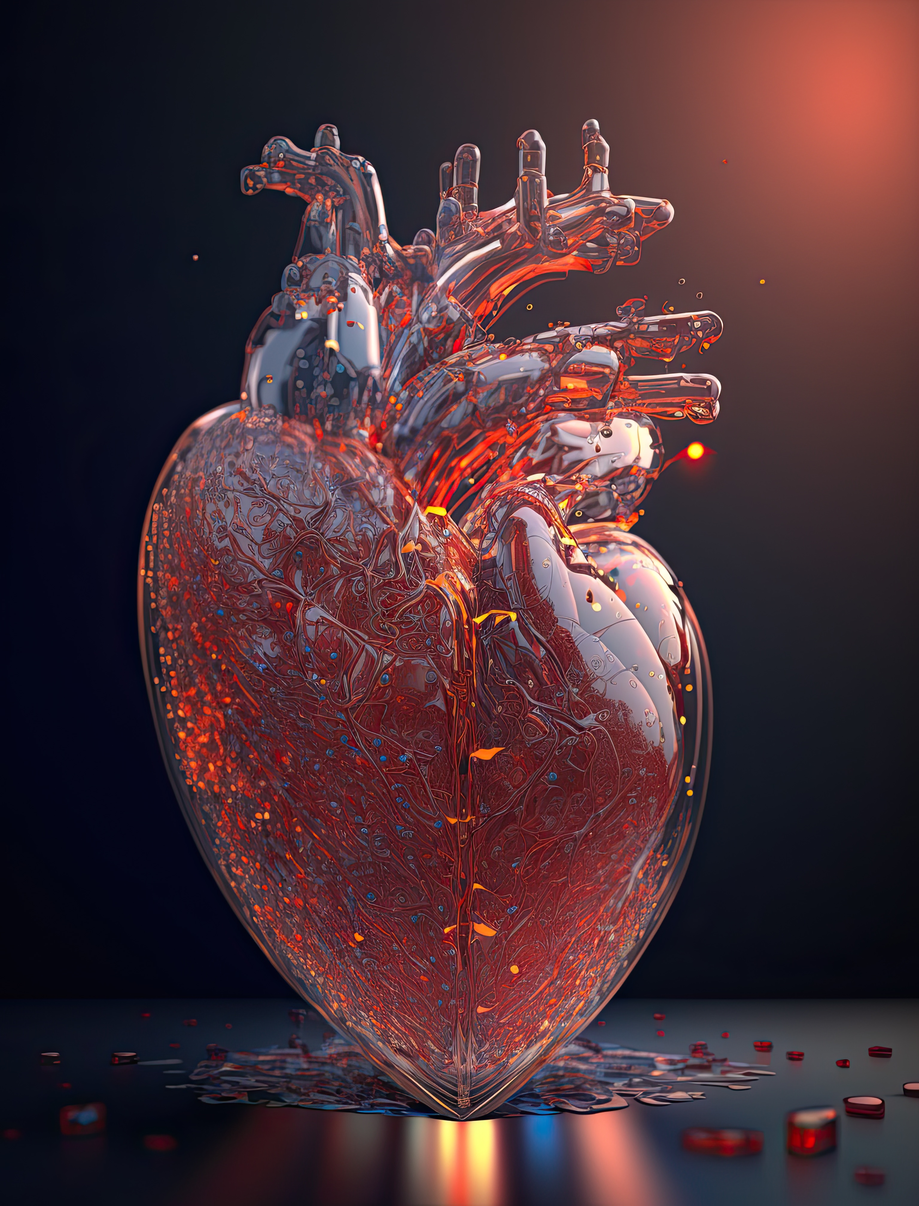 Anatomically transparent heart, 3d glass heart