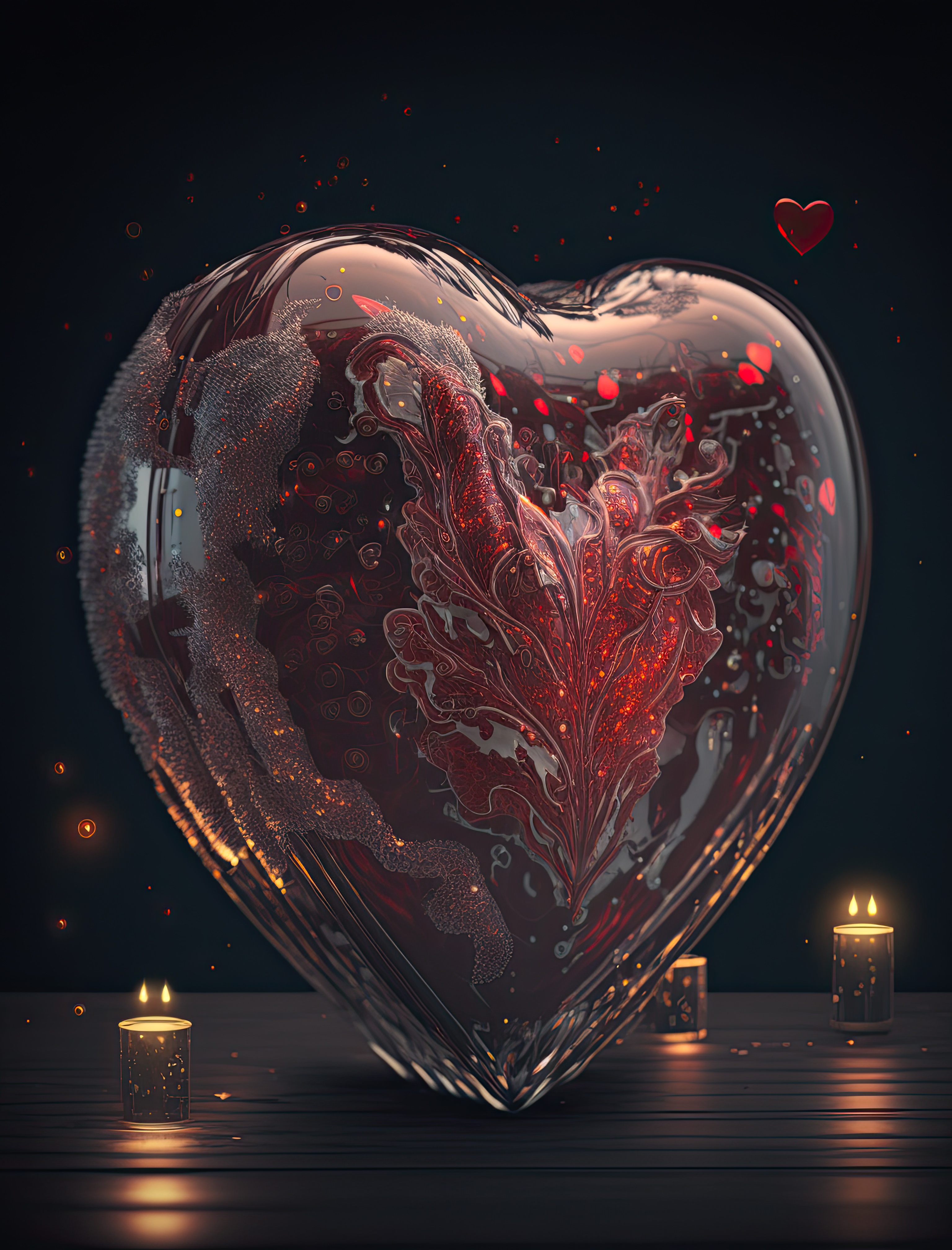 Floating transparent heart, 3d glass heart