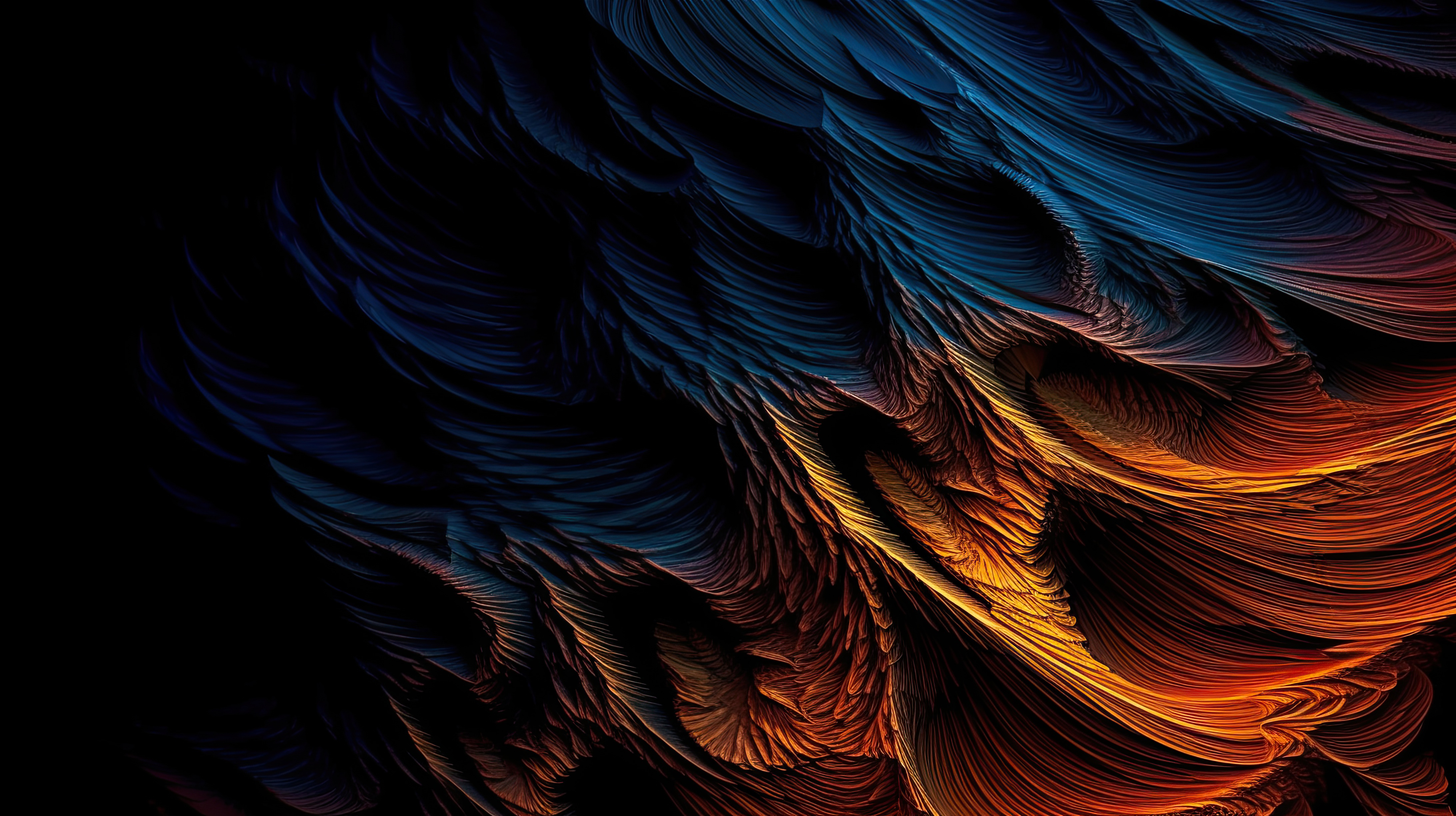 Modern 3d orange blue gradient waves abstract on dark background