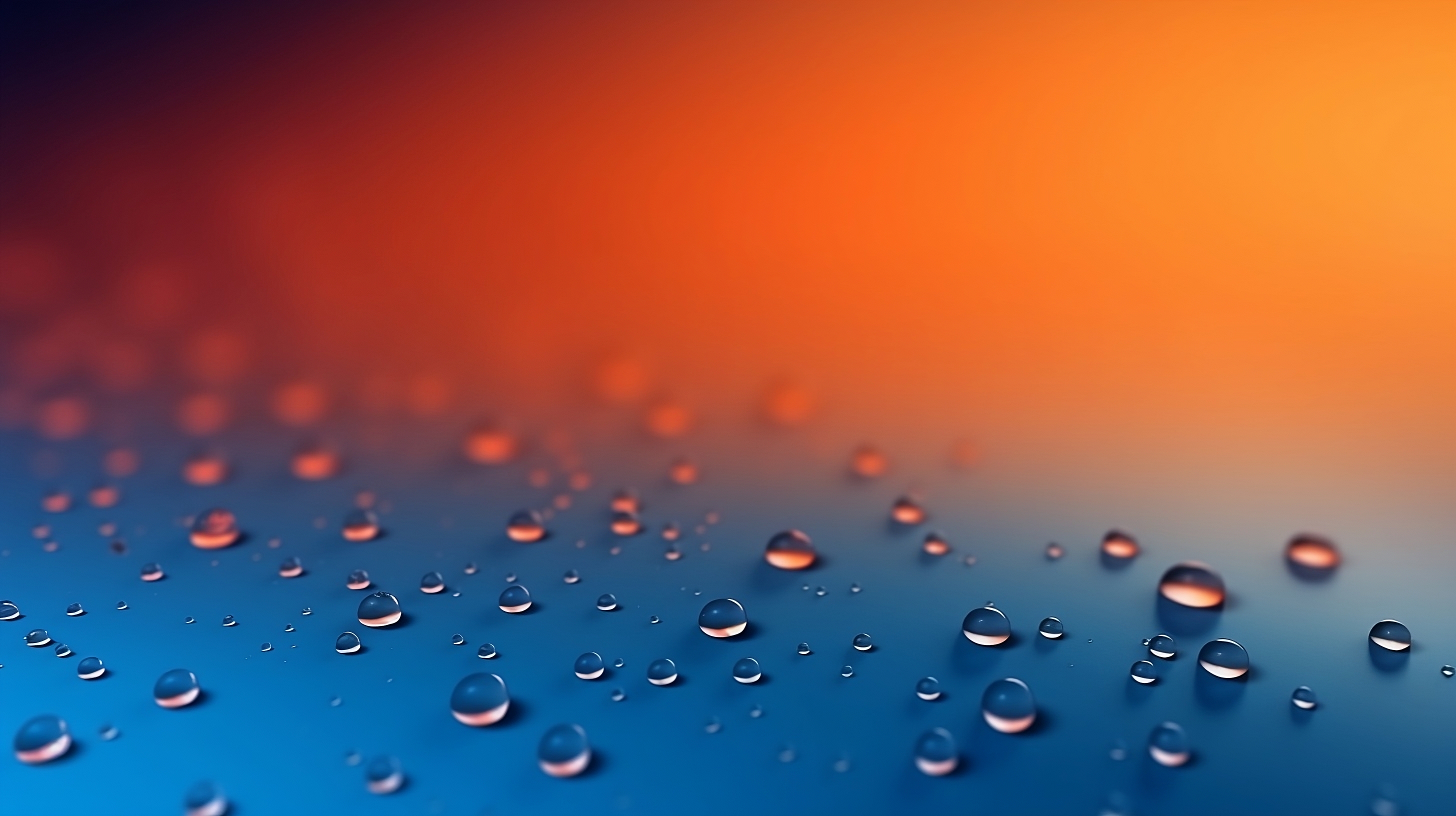 Rain droplets on blue orange gradient background