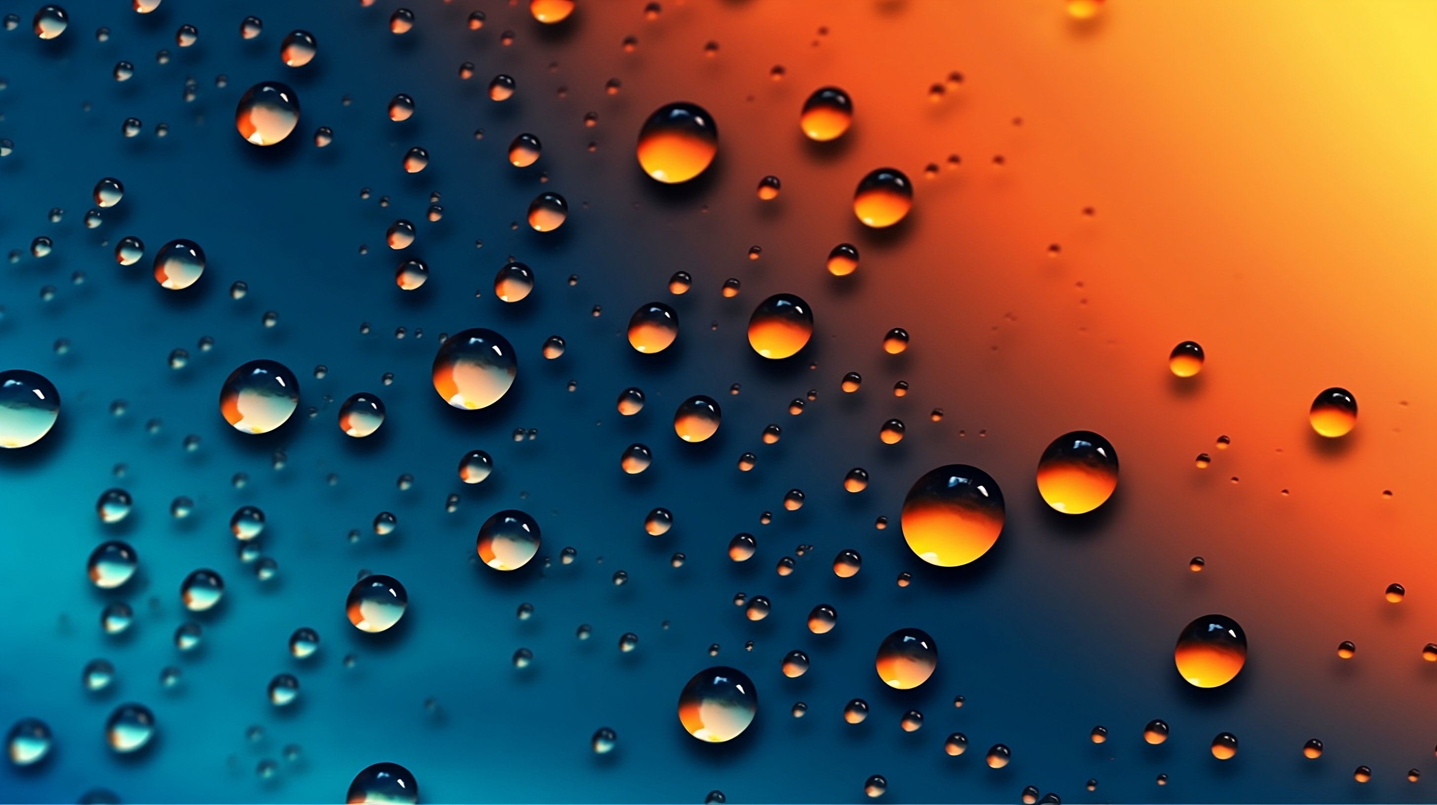 Rain droplets on blue orange gradient background