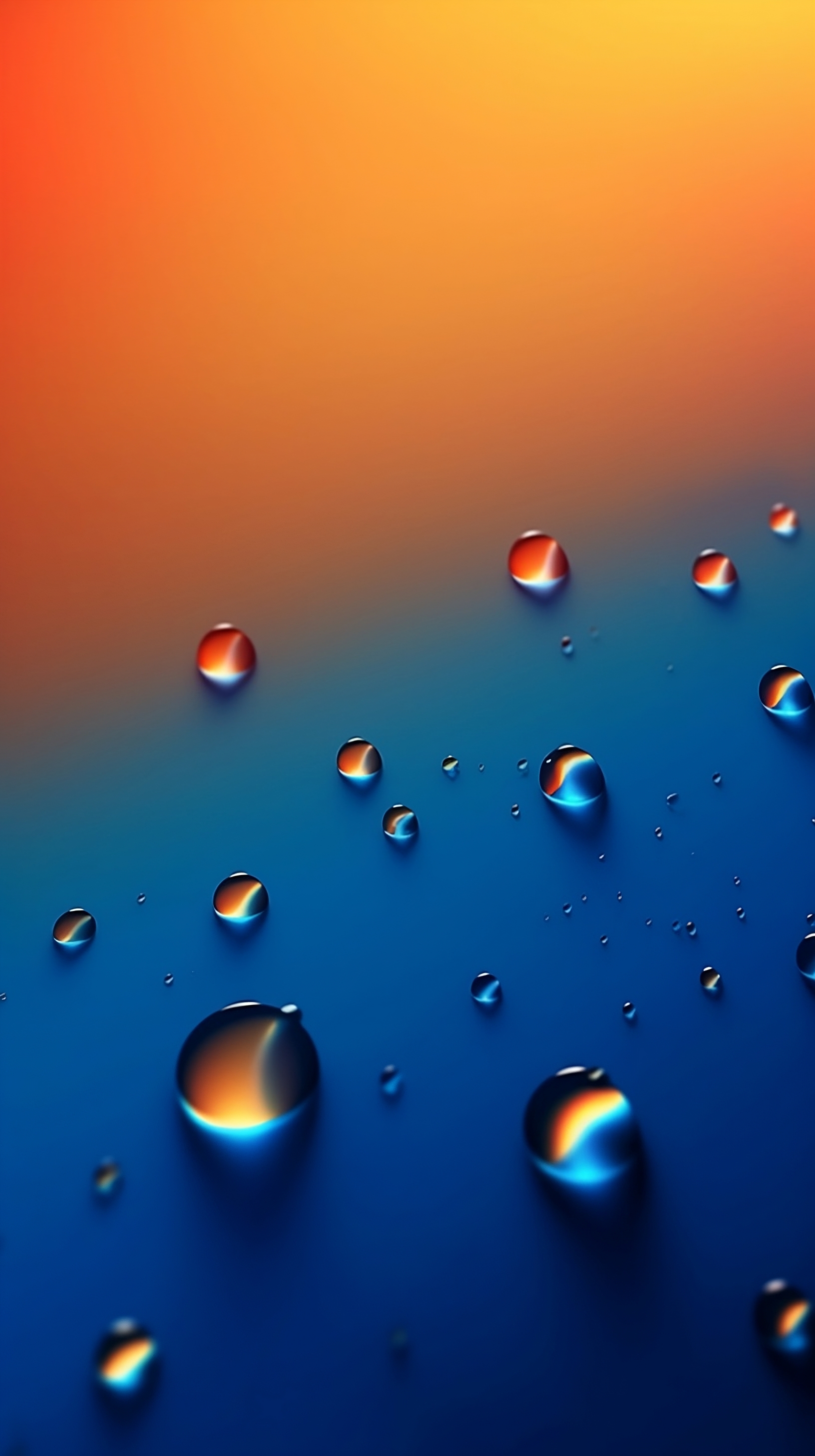 Rain droplets on blue orange gradient background