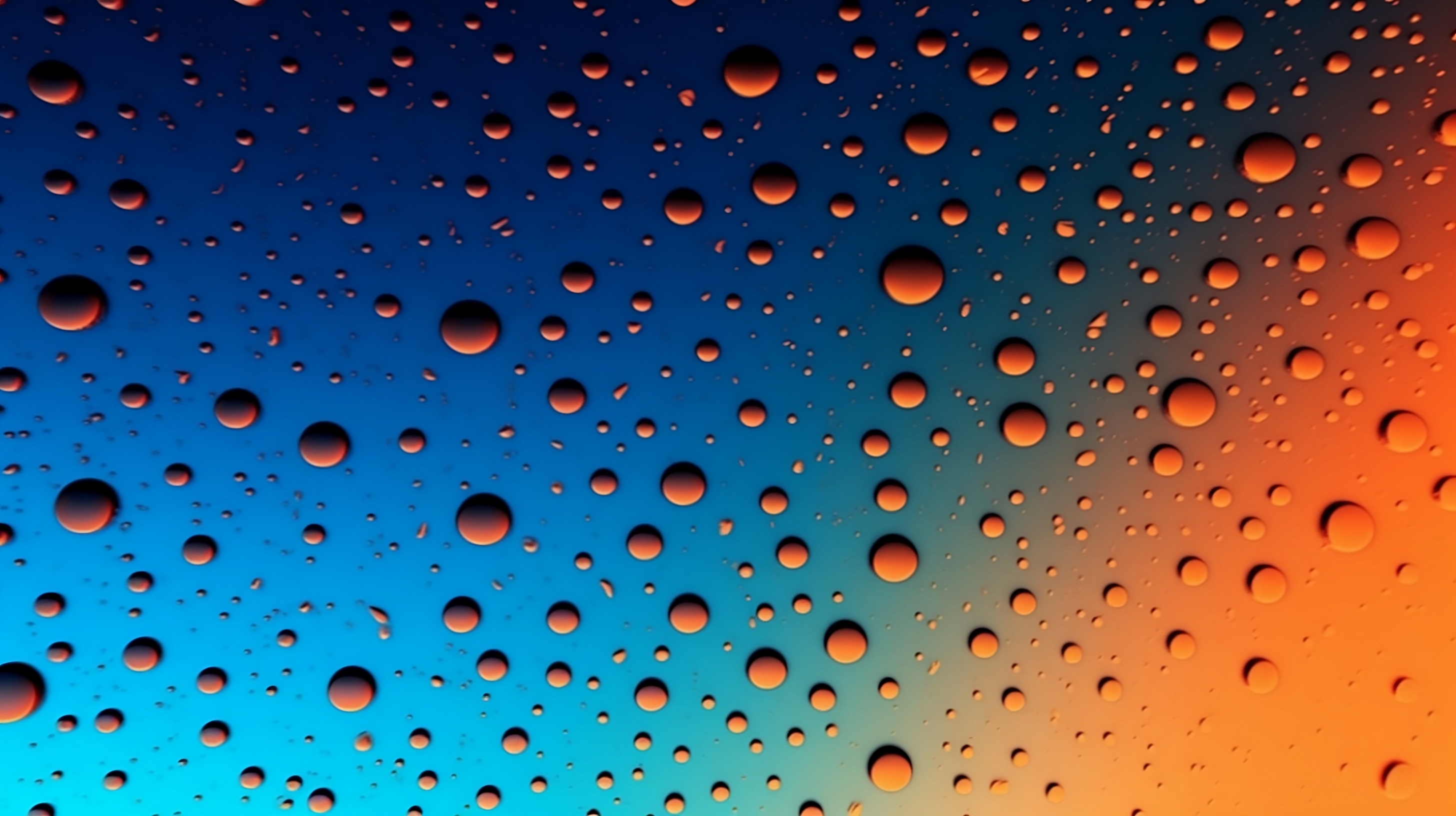 Rain droplets on blue orange gradient background