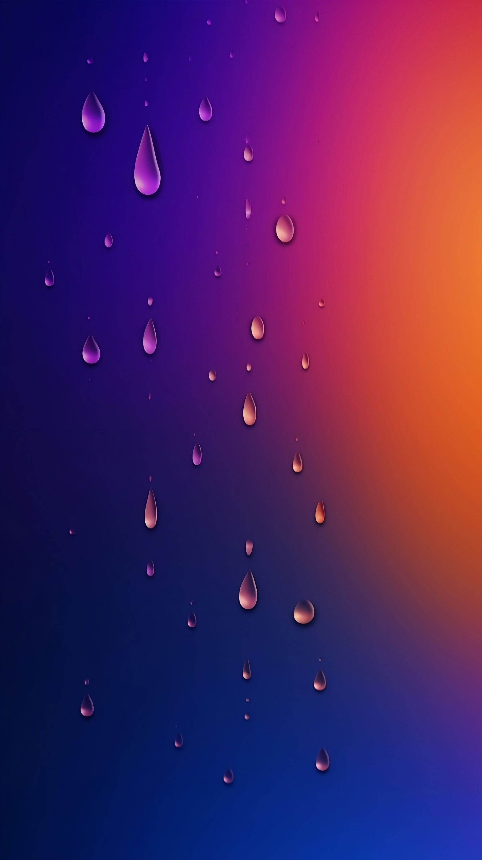 Rain droplets on blue purple orange gradient background