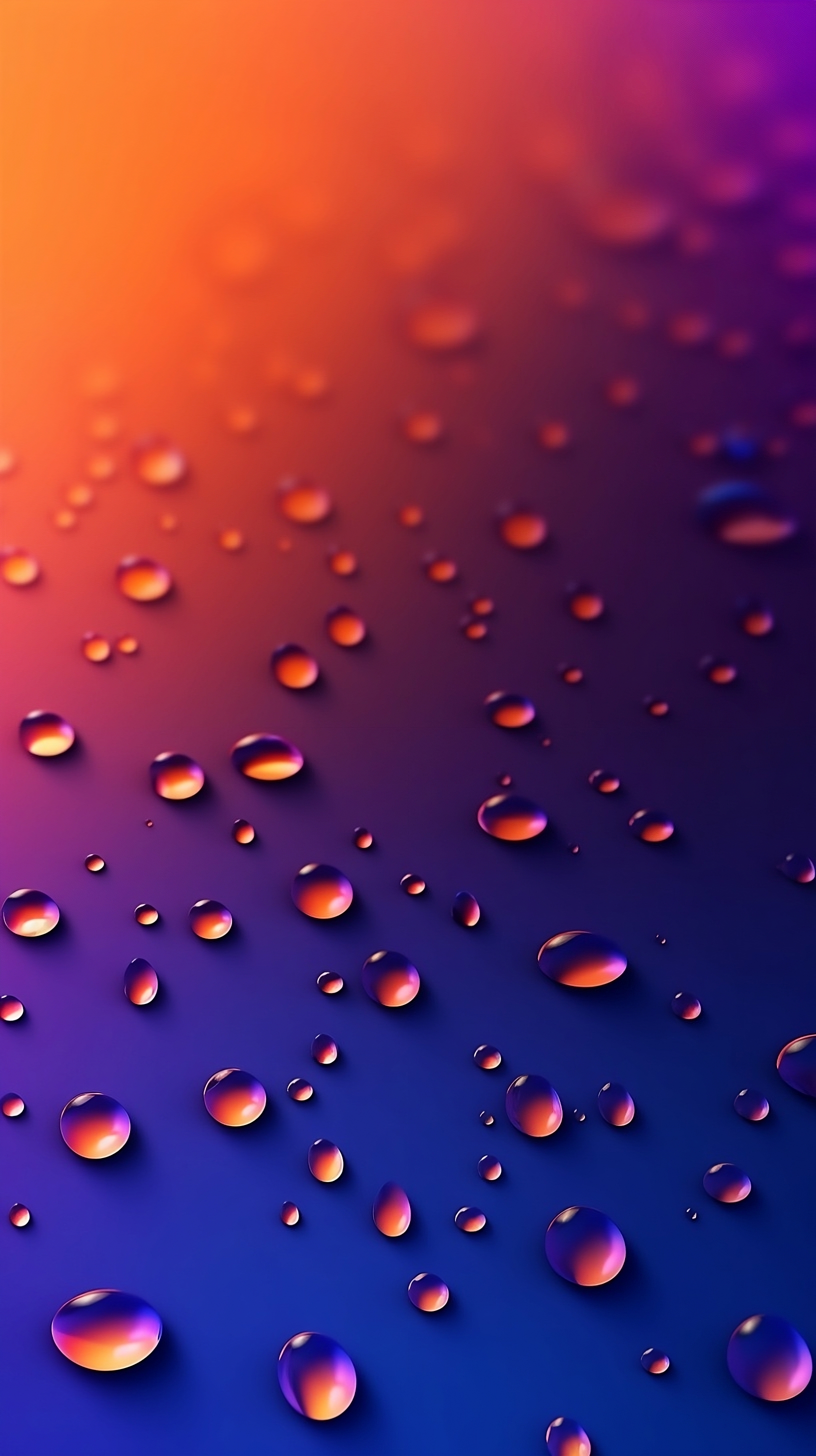 Rain droplets on blue purple orange gradient background