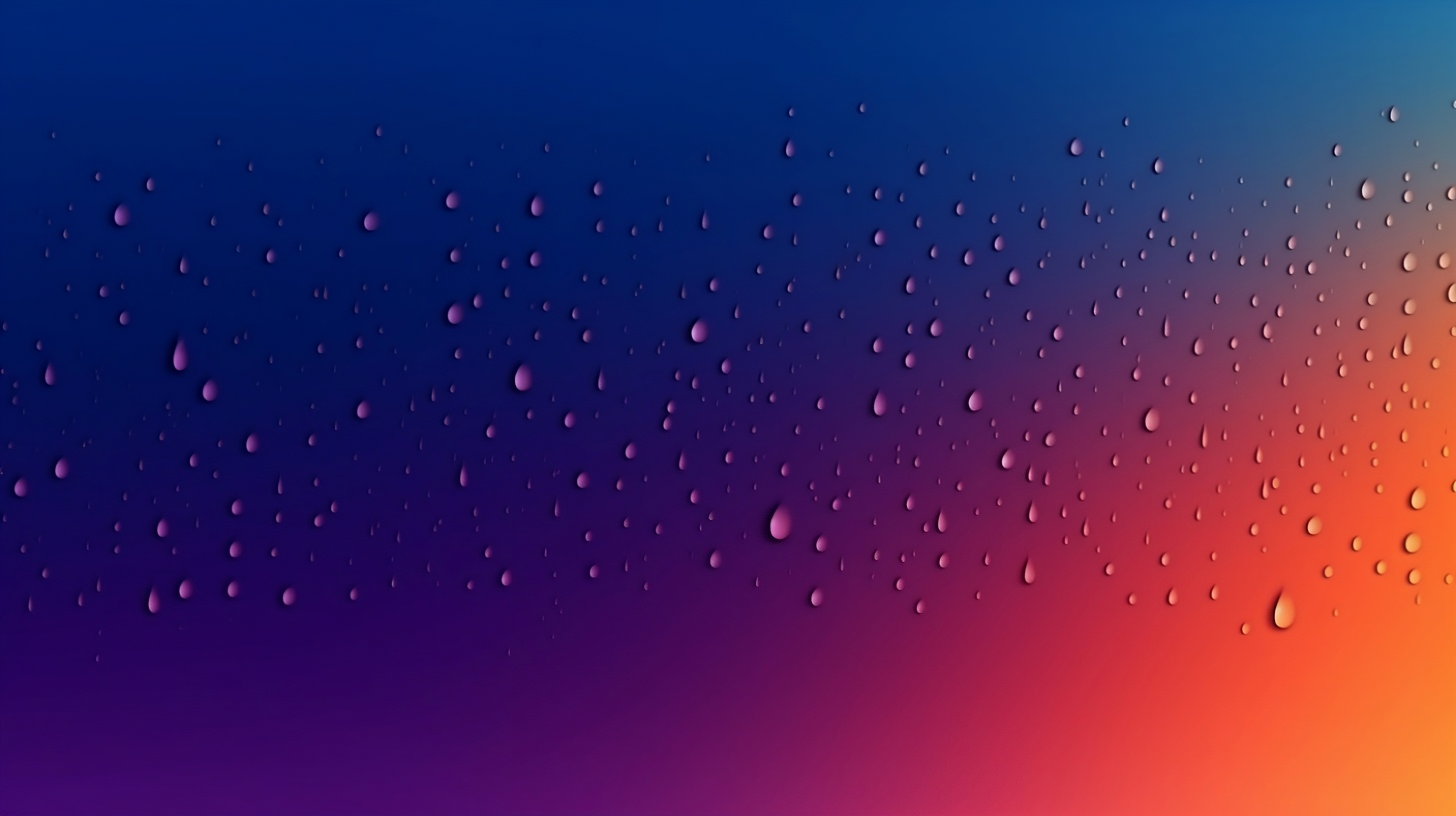 Rain droplets on blue purple orange gradient background