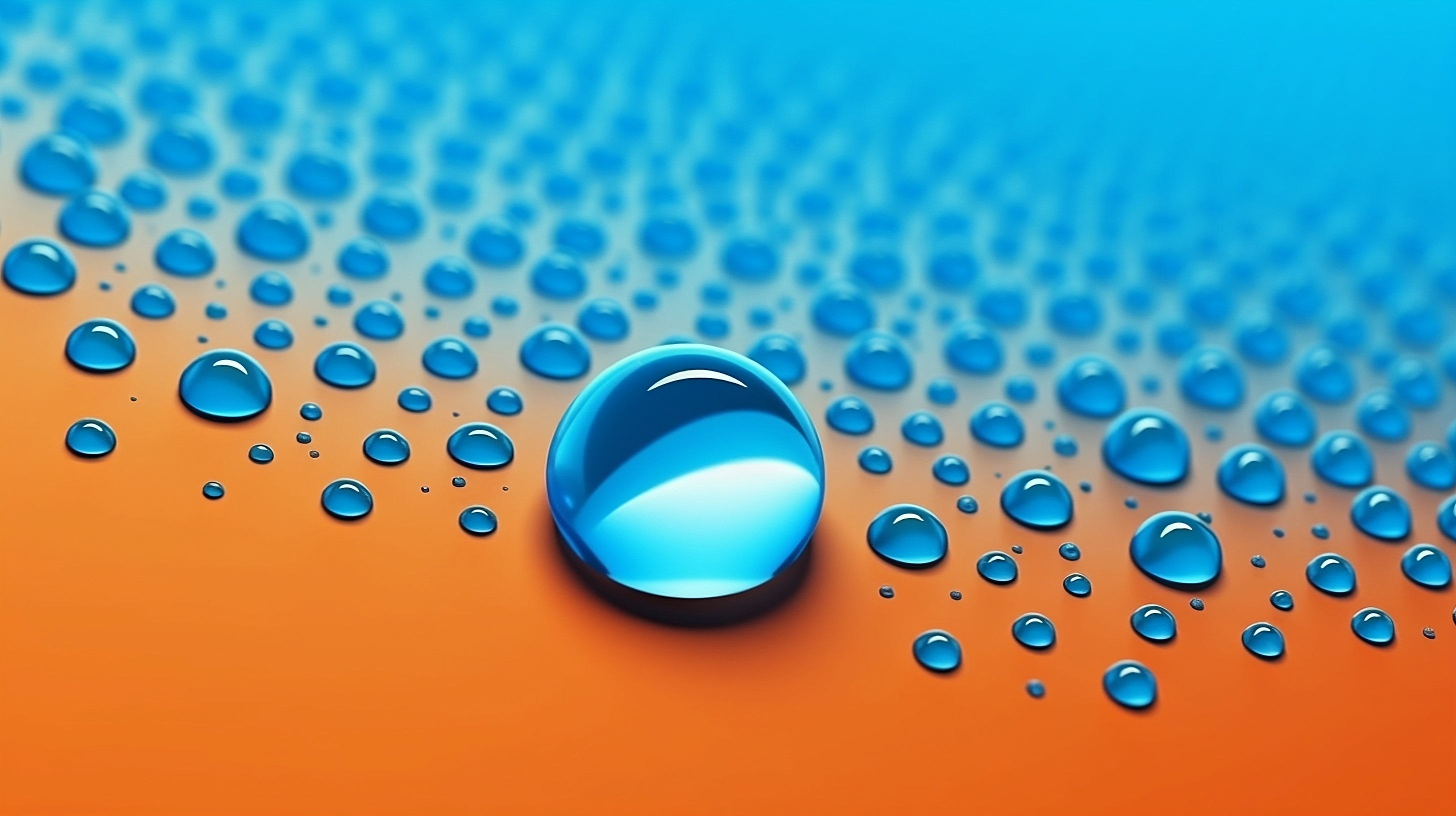 Beautiful rain droplets on cyan orange gradient background