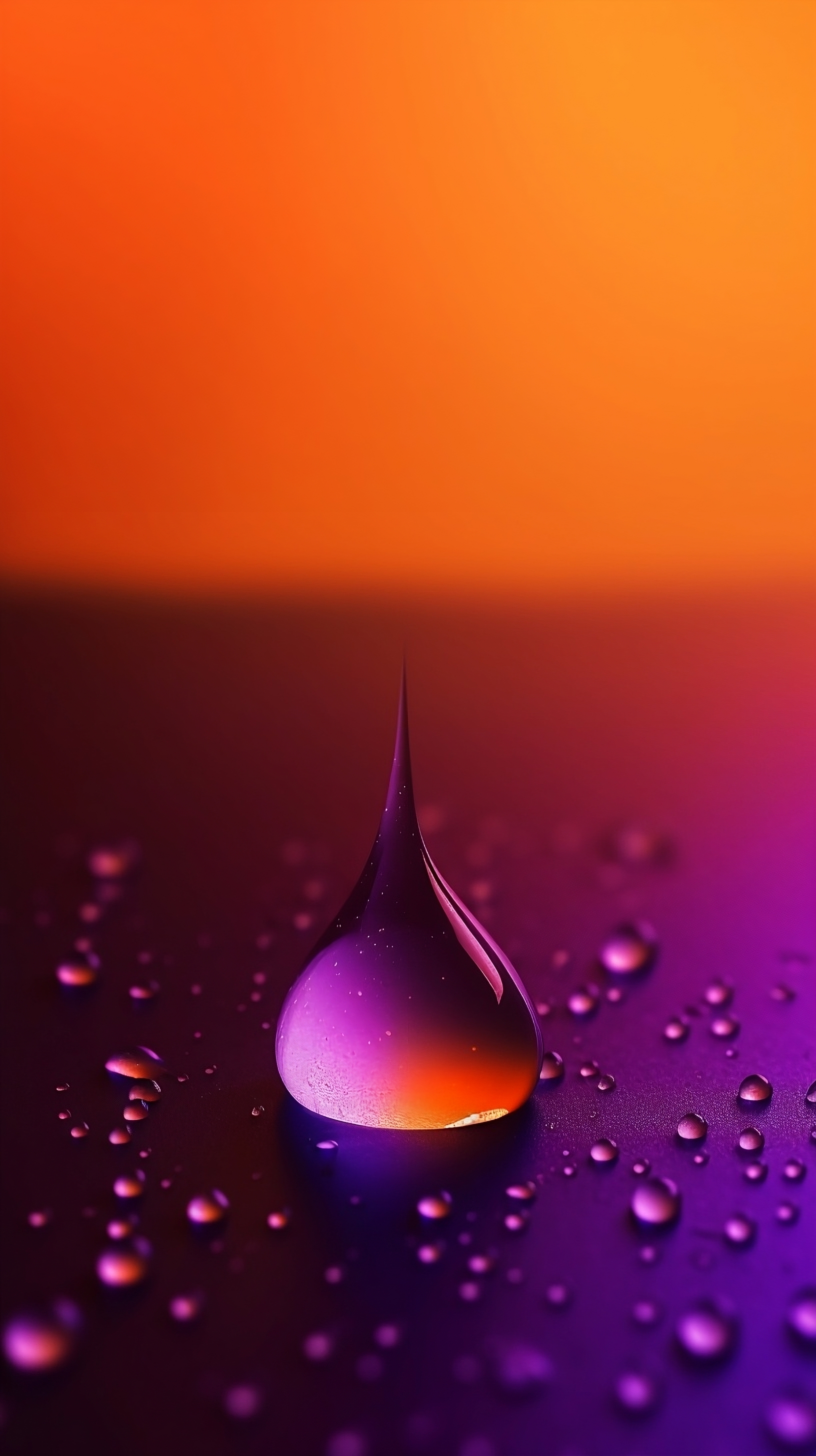 Rain droplets on purple orange gradient background