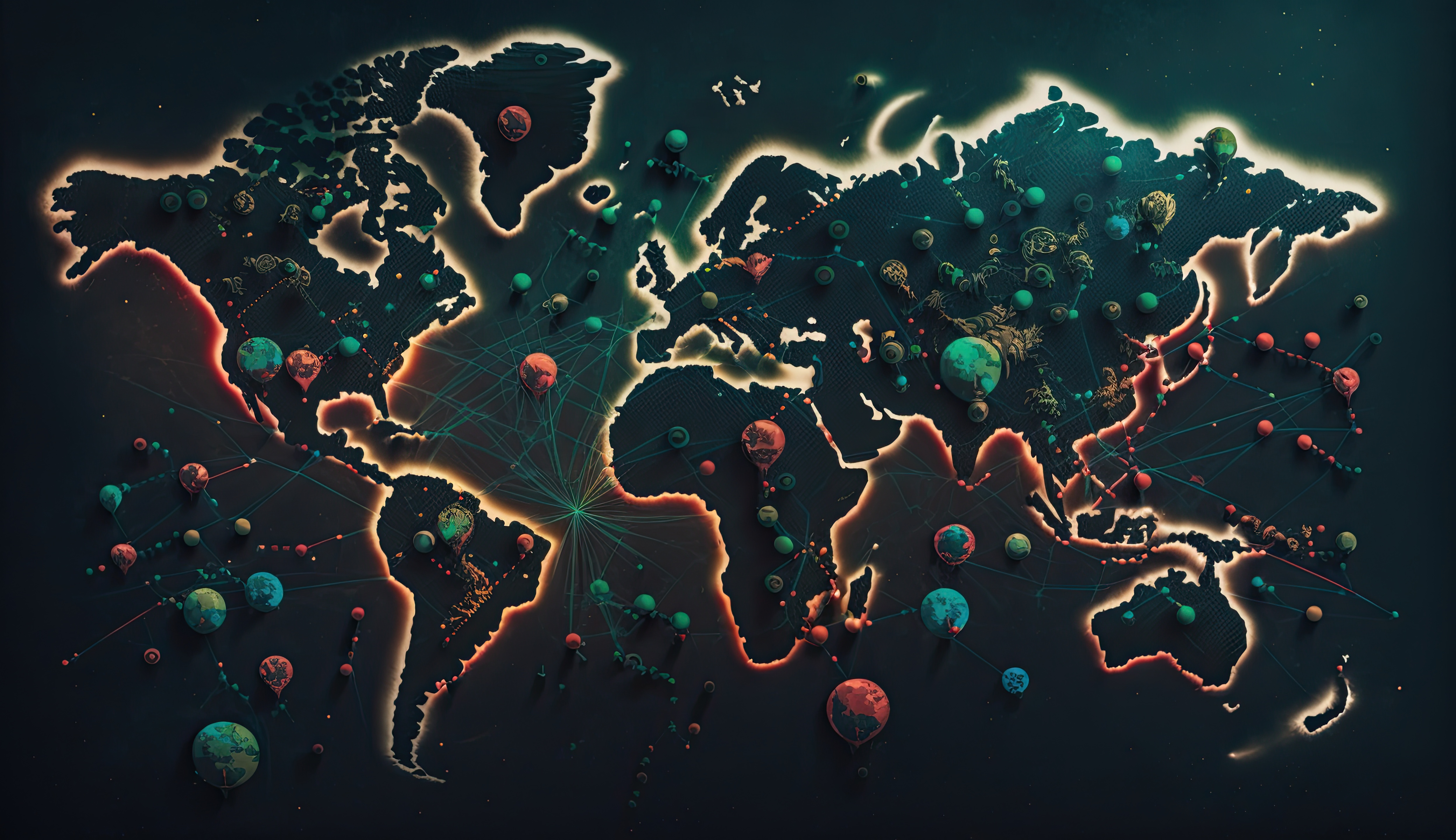 Abstract mash line and point Scales on hexagon dark background with Map World. Wire frame 3D mesh polygonal network line, design sphere, dot and structure