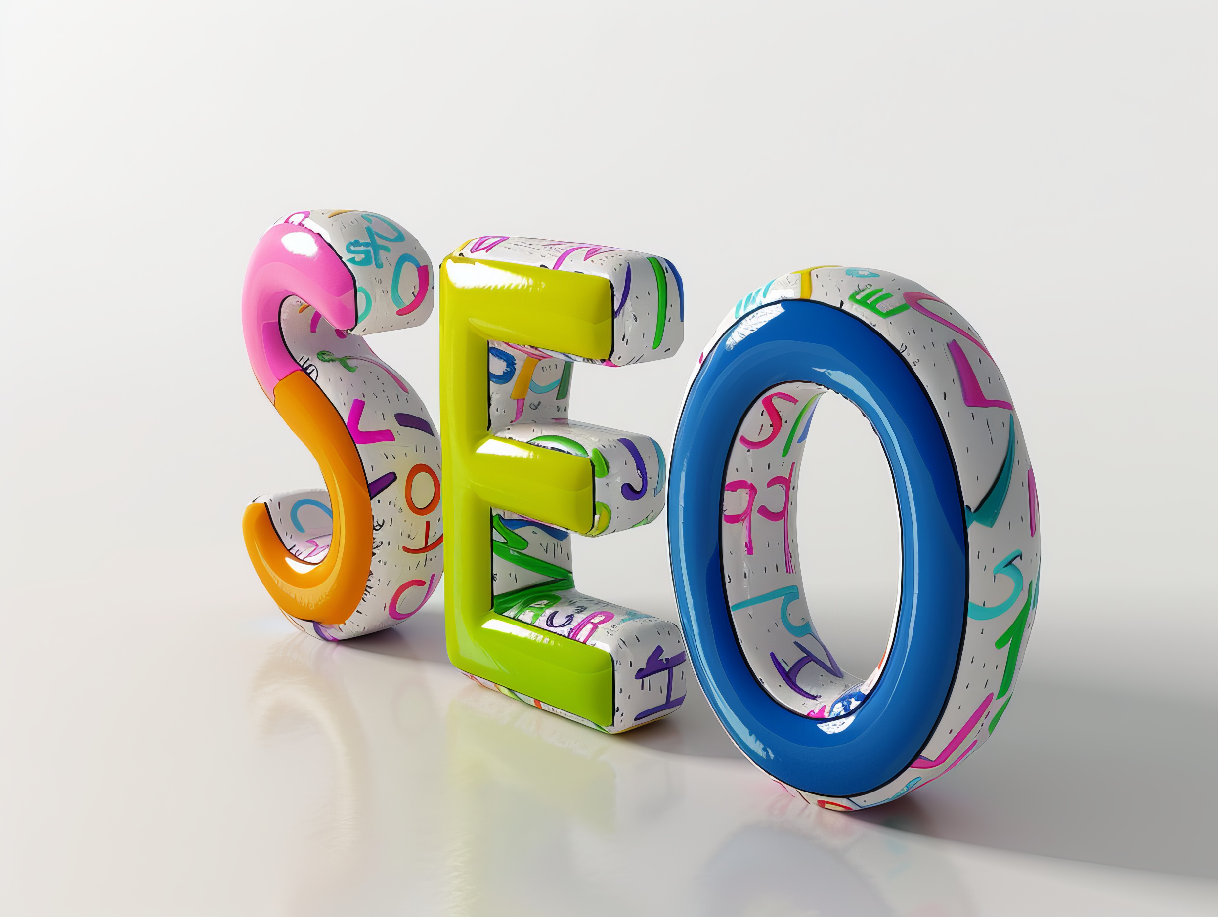 3D illustration of SEO text on white background