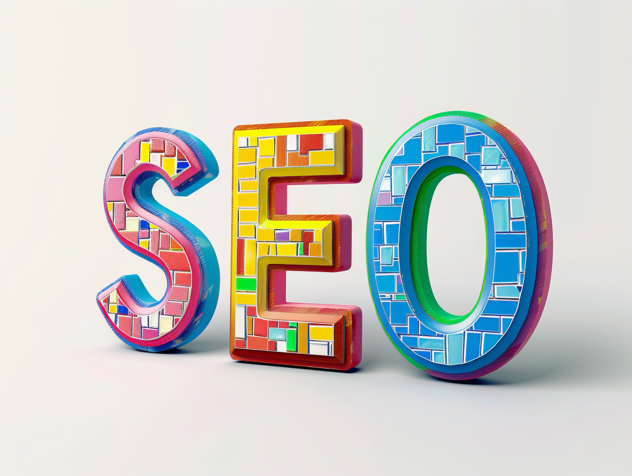 3D illustration of SEO text on white background