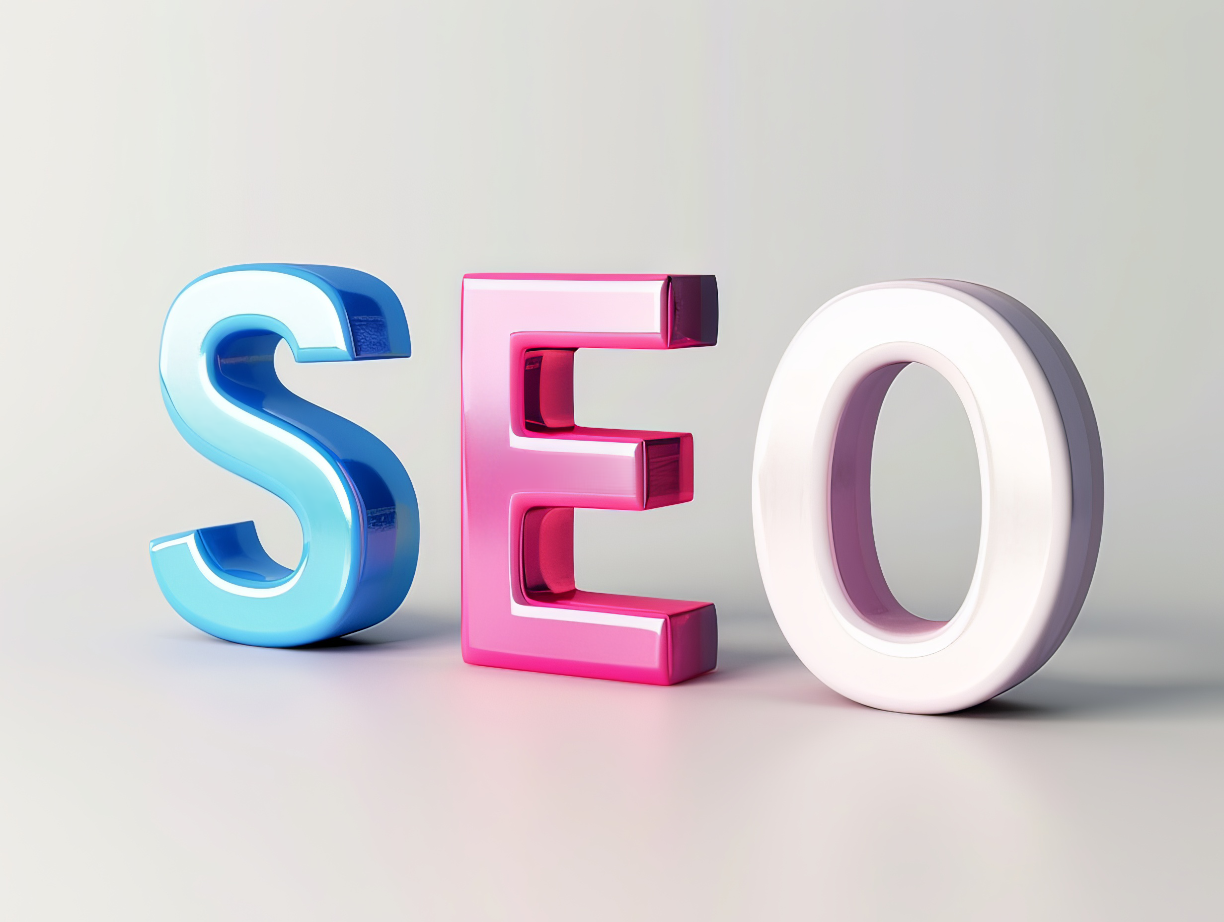 3D illustration of SEO text on white background