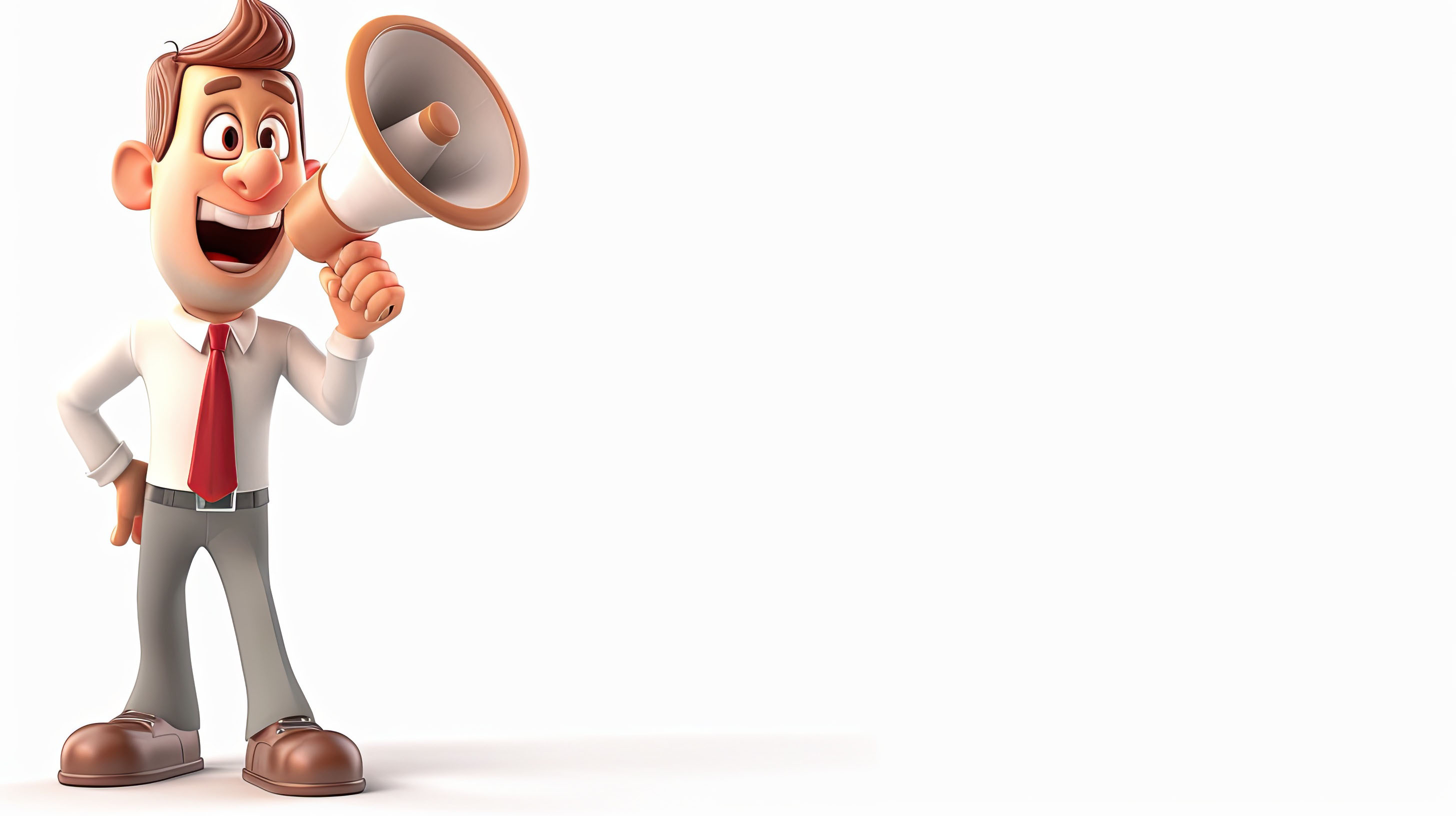 3d businessman character with white shirt speaks in megaphone isolated on light background