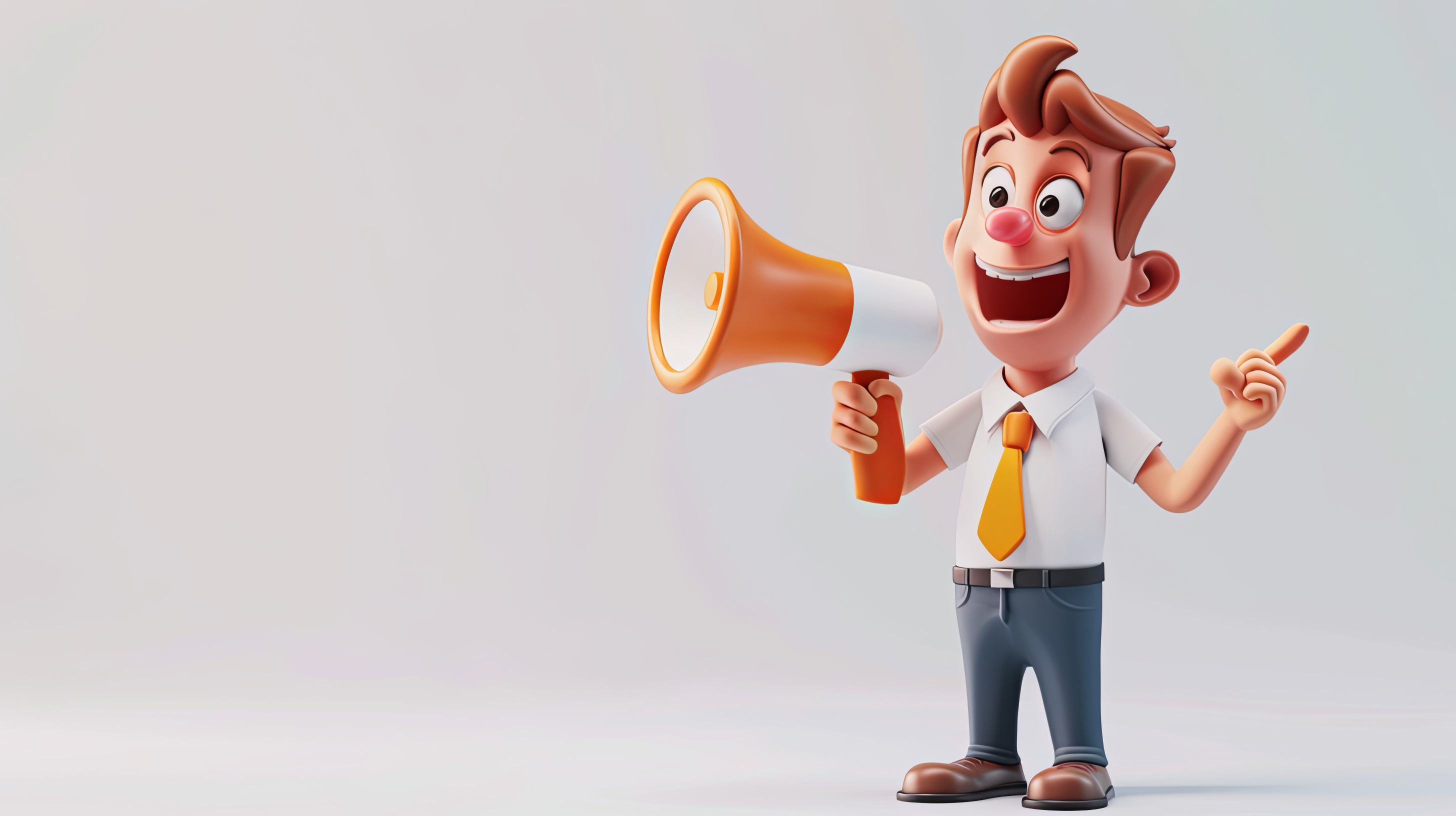 3d businessman character with white shirt speaks in megaphone isolated on light background