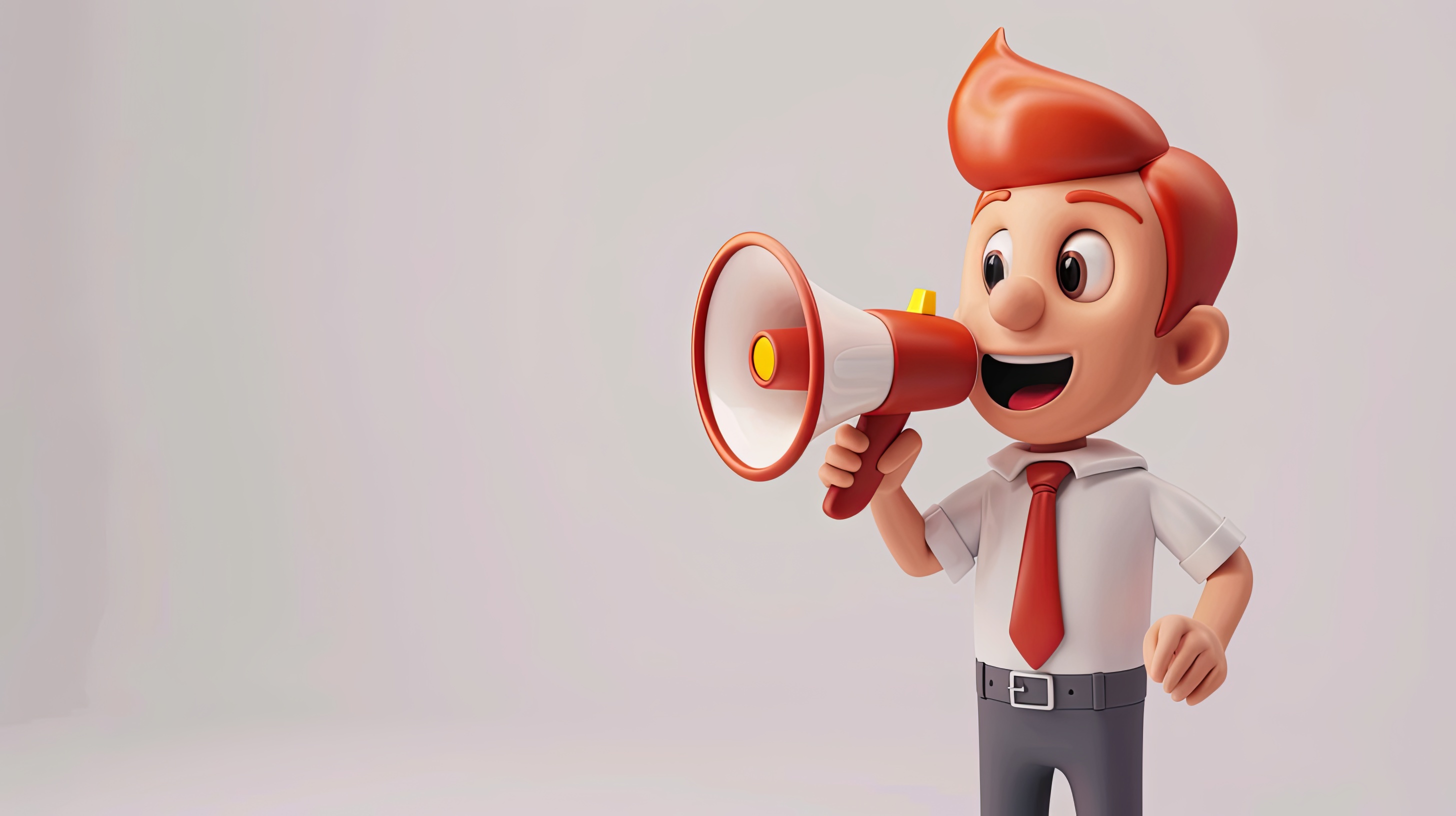 3d businessman character with white shirt speaks in megaphone isolated on light background