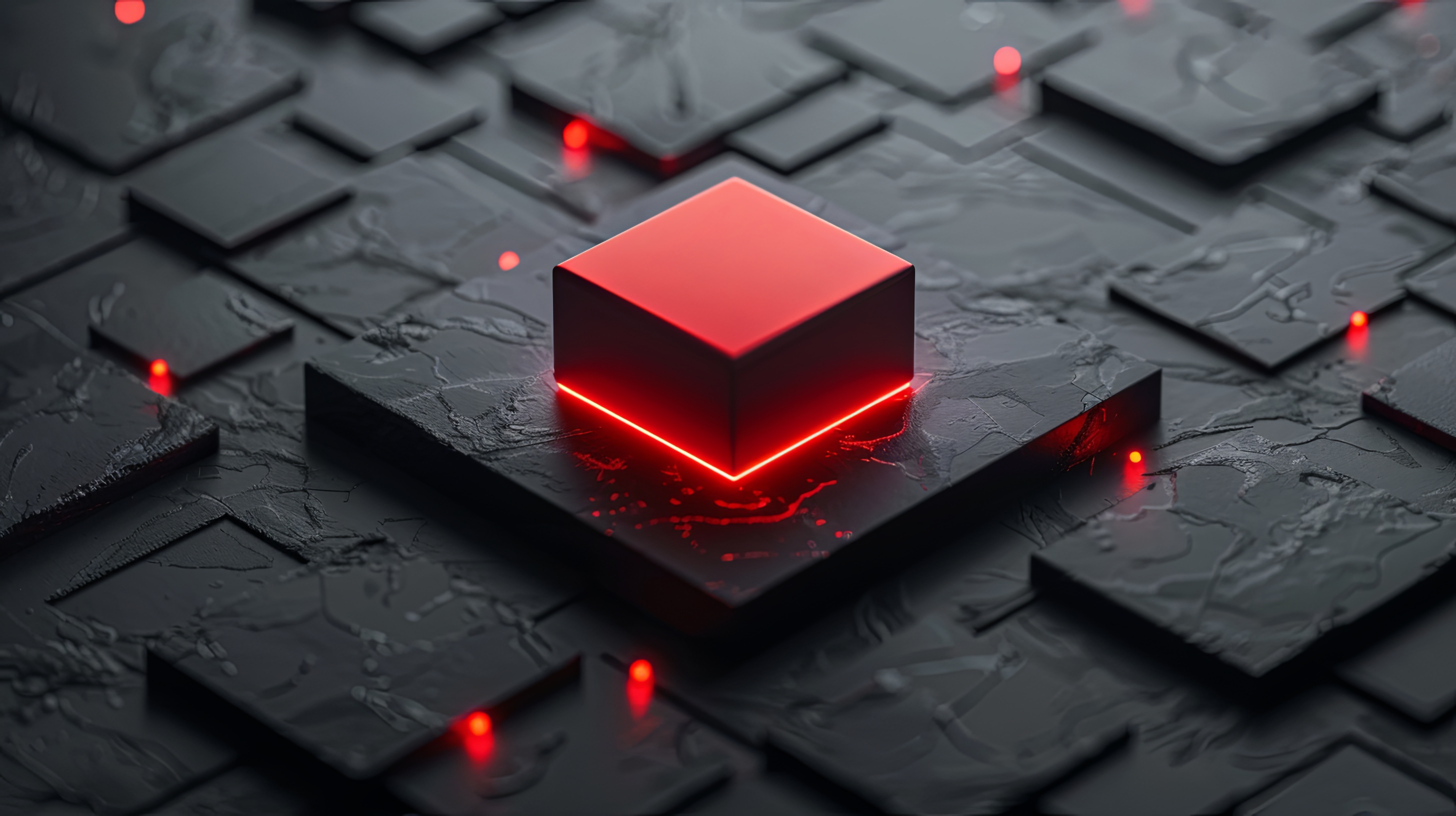 Abstract black cube background with red glowing light