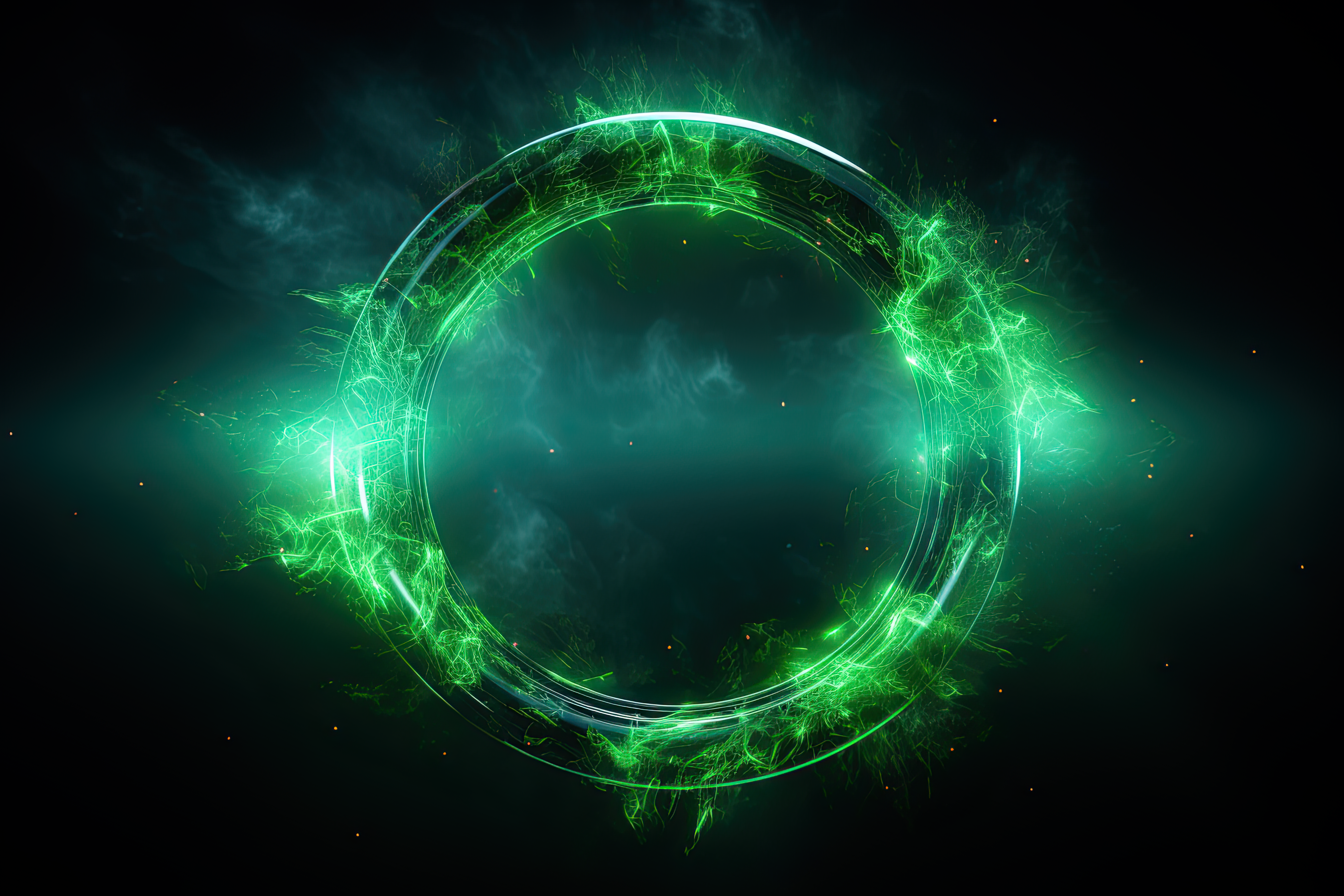 Circular green aura on dark isolated background