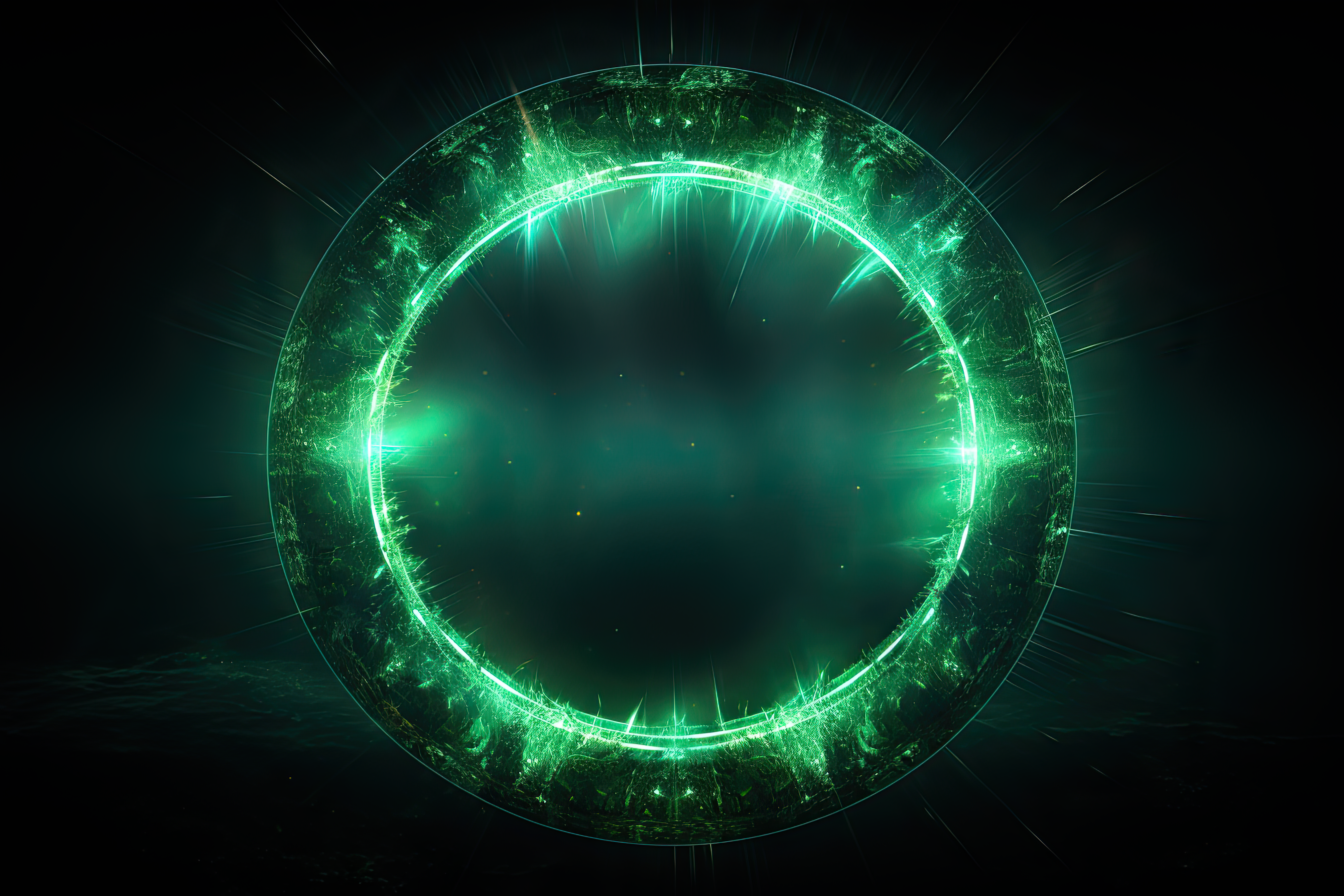 Circular green aura on dark isolated background