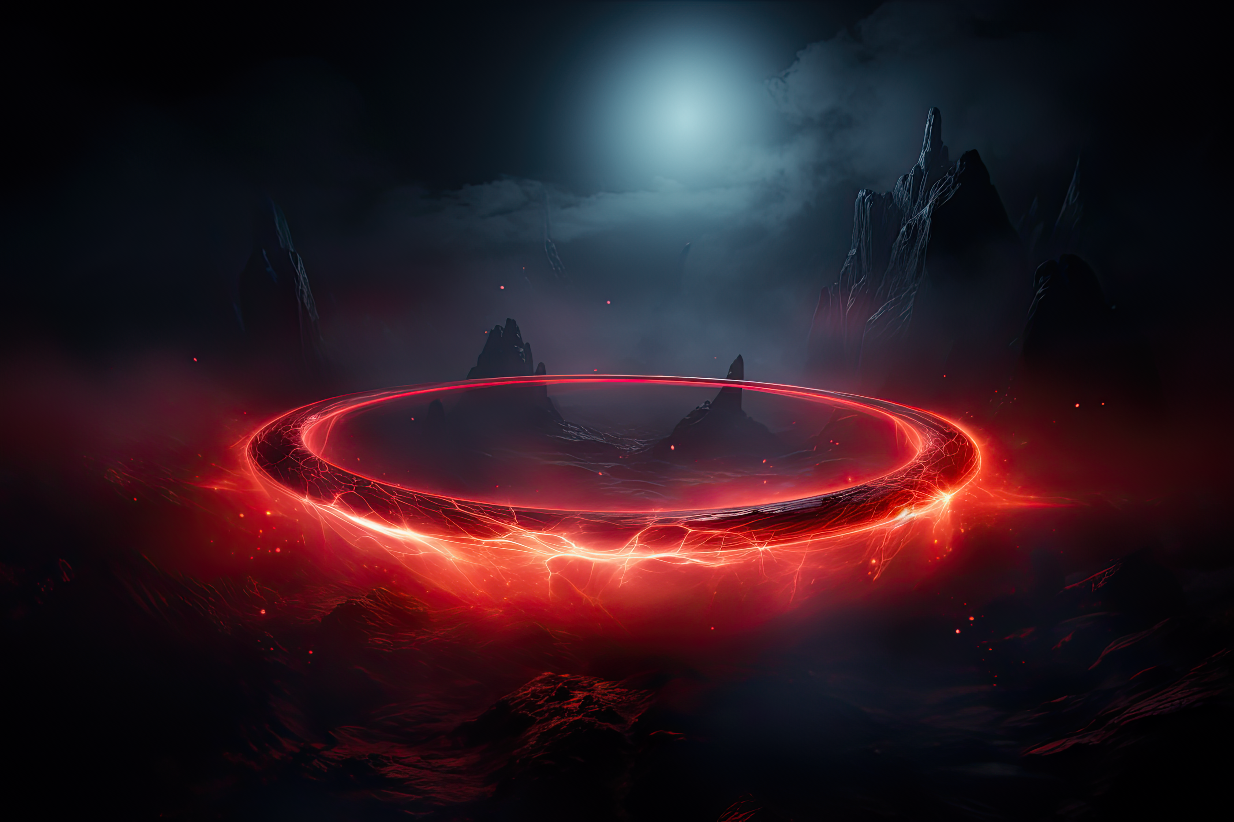 Circular red aura on dark isolated background