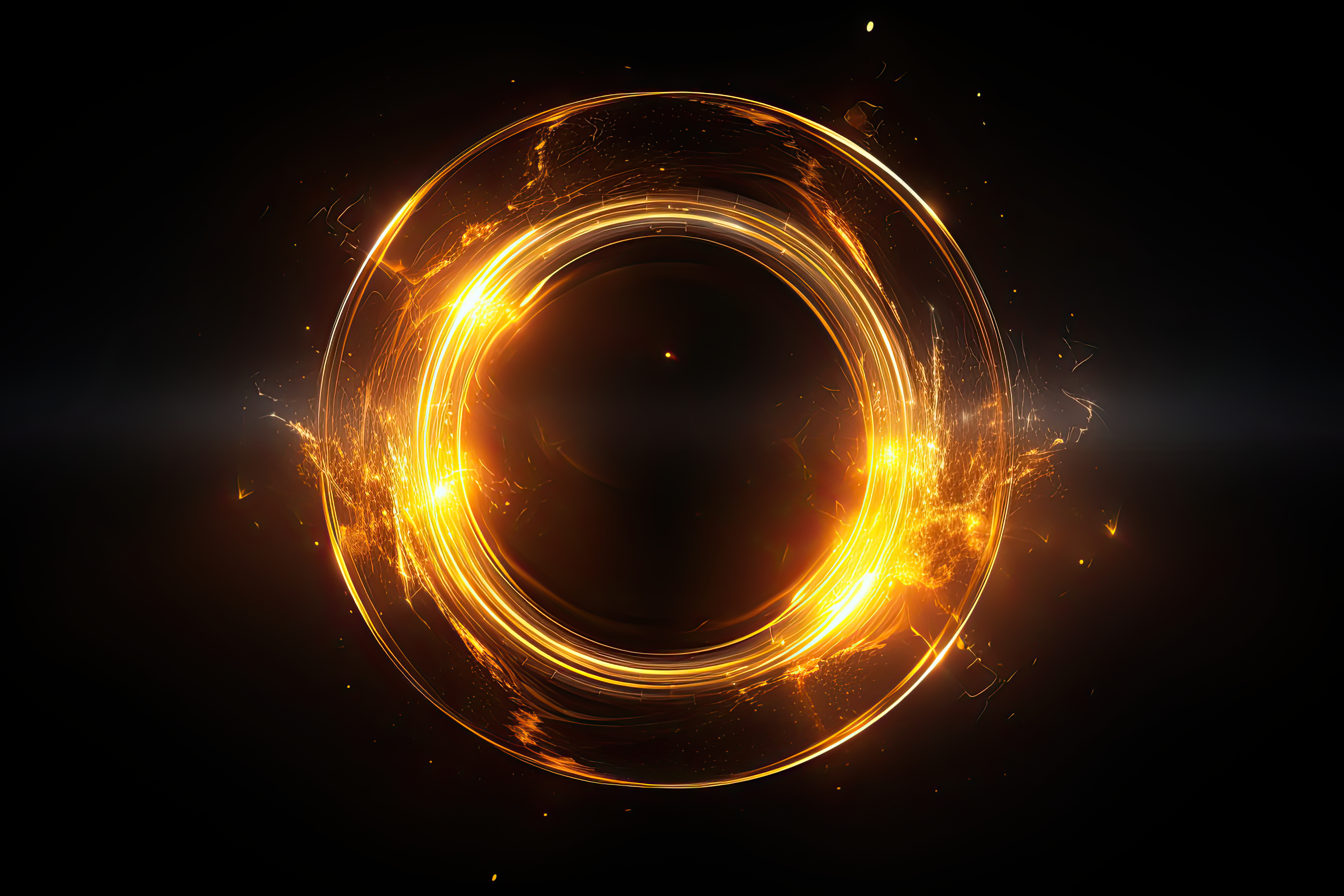 Circular yellow aura on dark isolated background