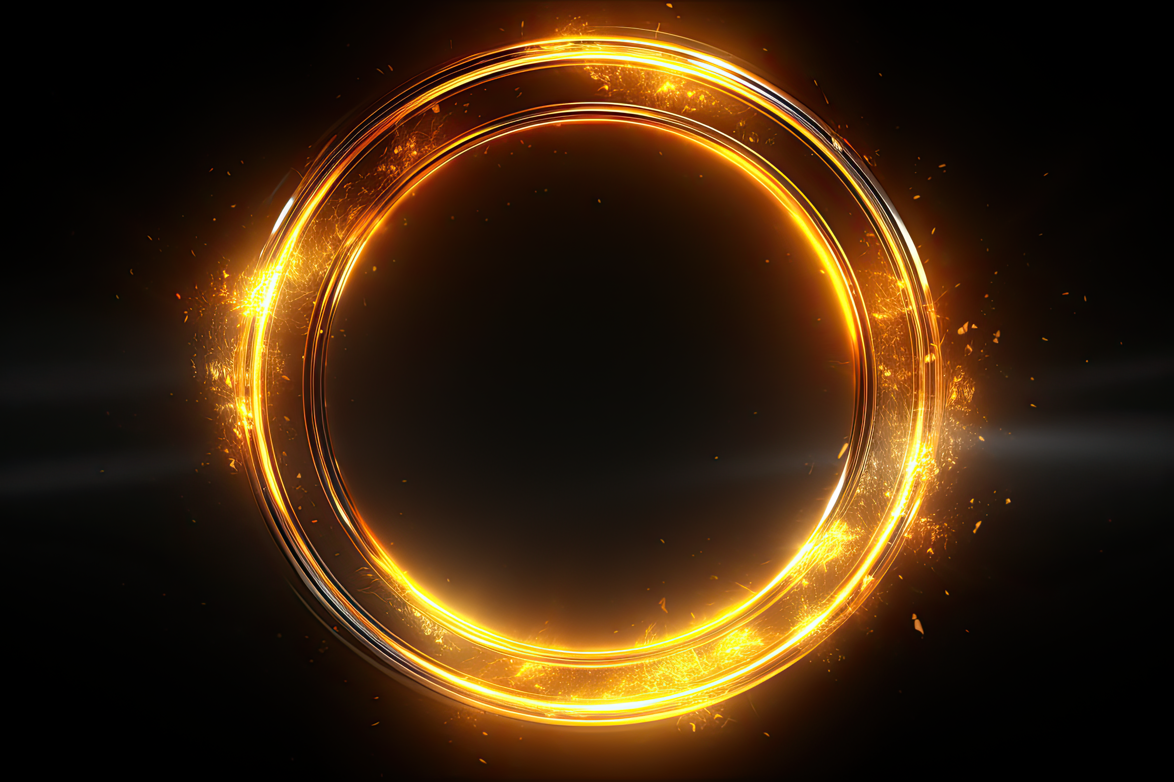 Circular yellow aura on dark isolated background