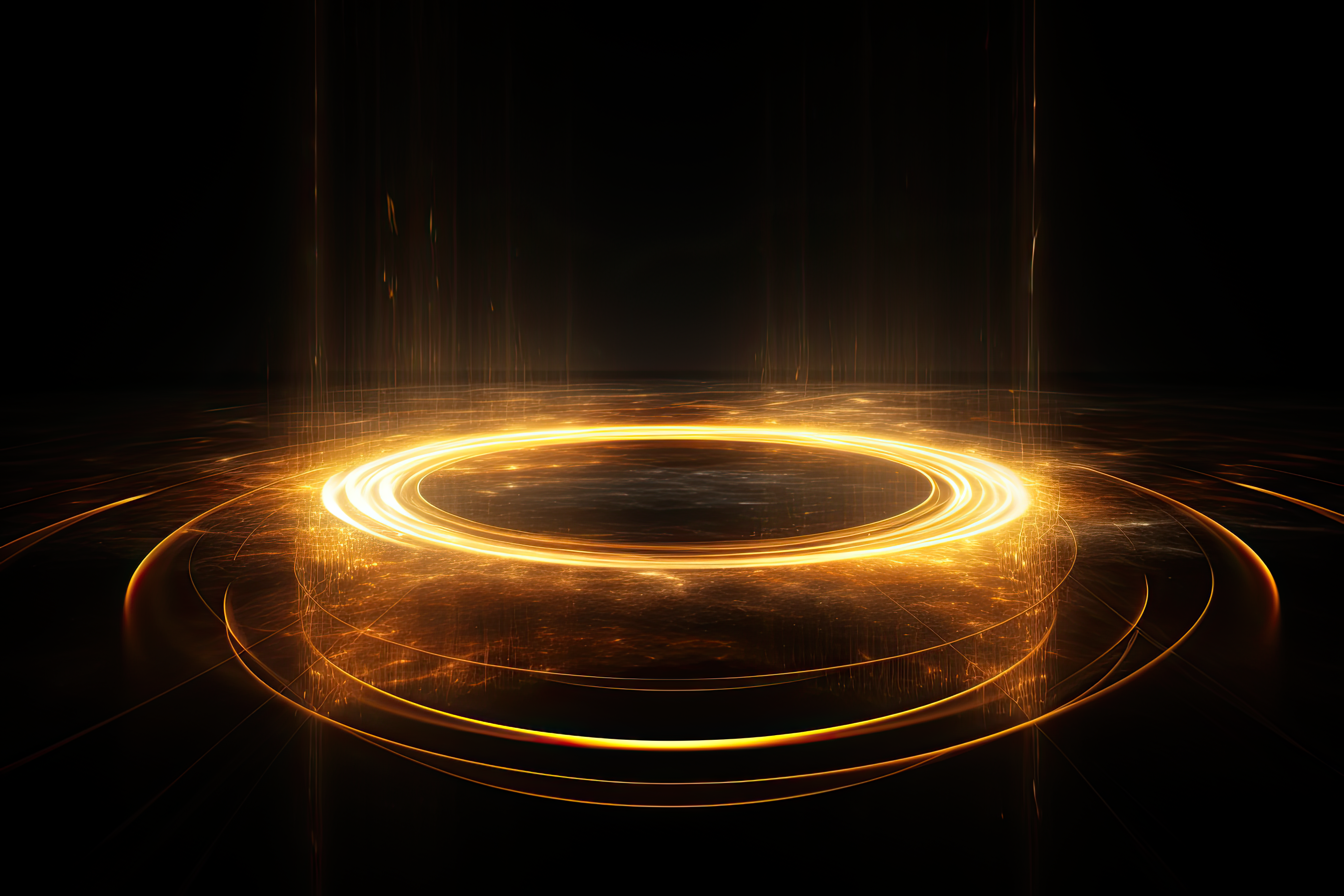 Circular yellow aura on dark isolated background