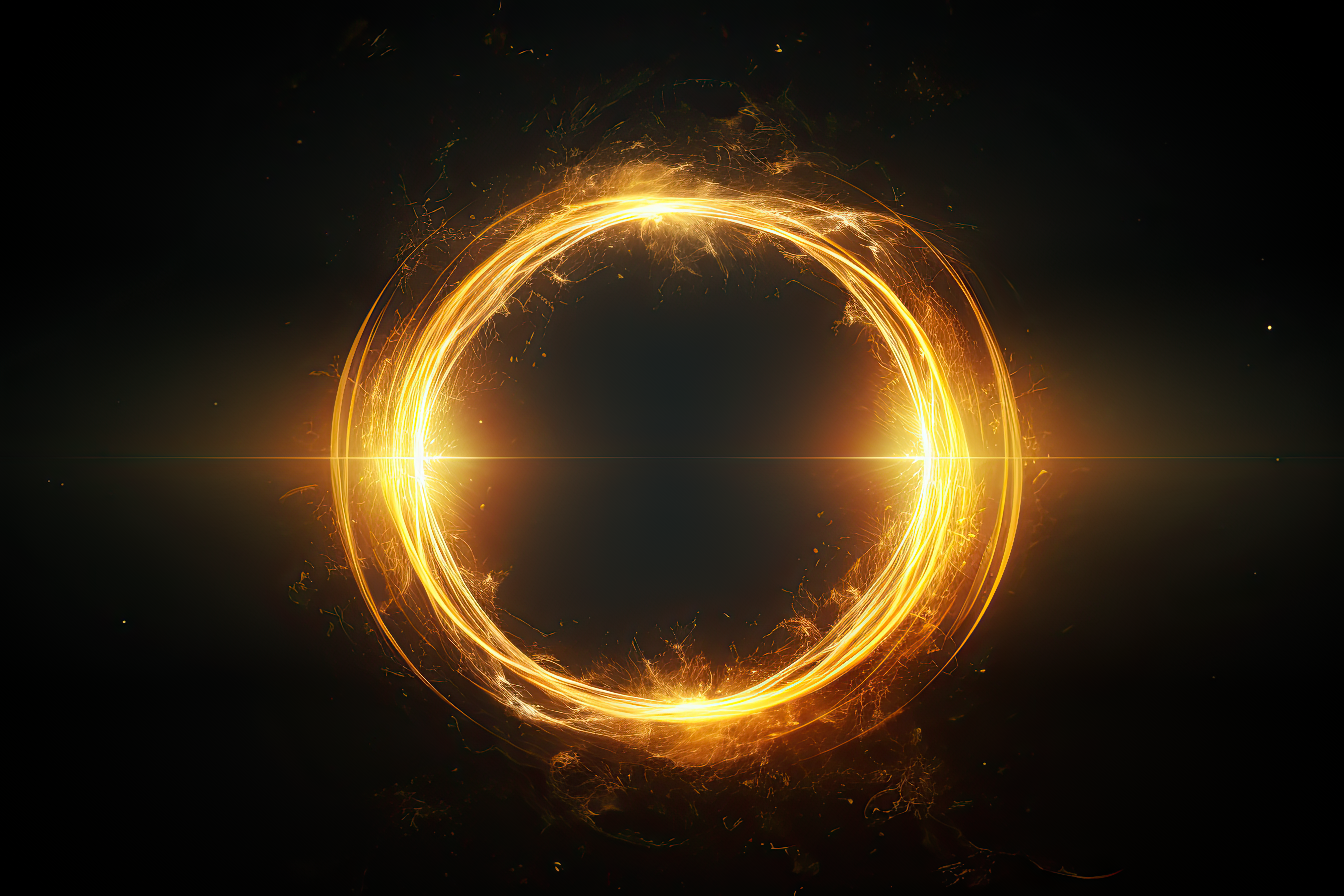 Circular yellow aura on dark isolated background