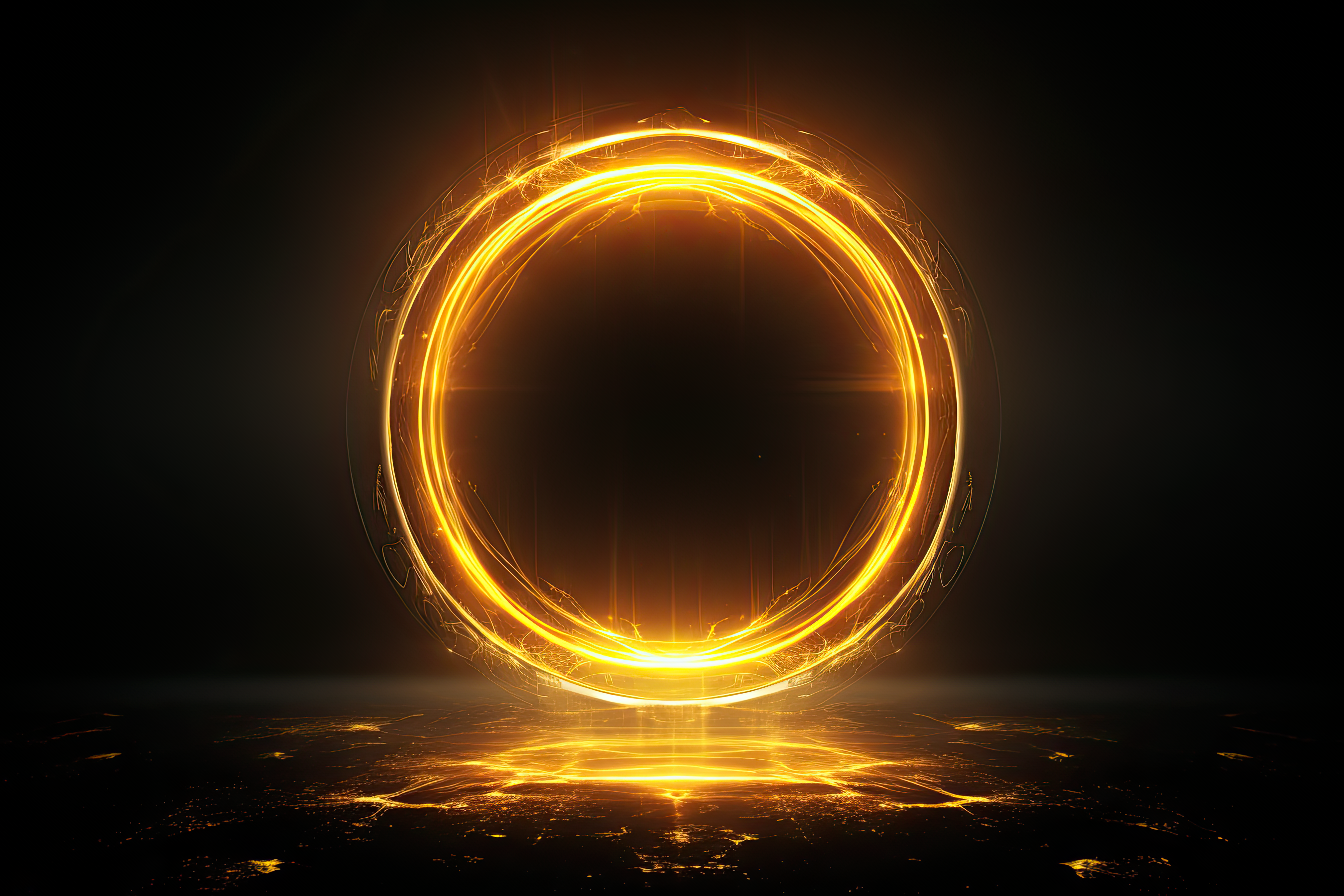 Circular yellow aura on dark isolated background