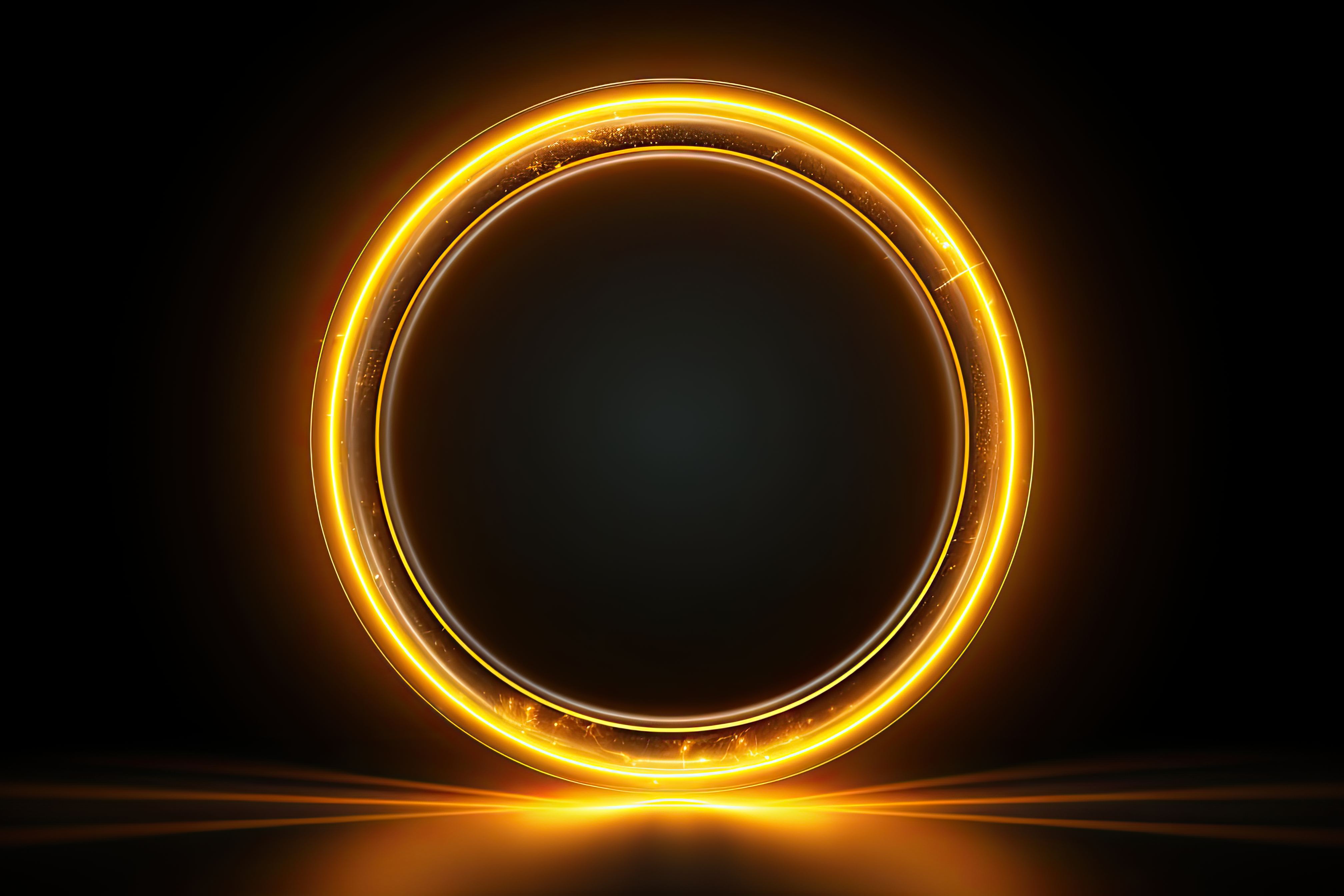 Circular yellow aura on dark isolated background