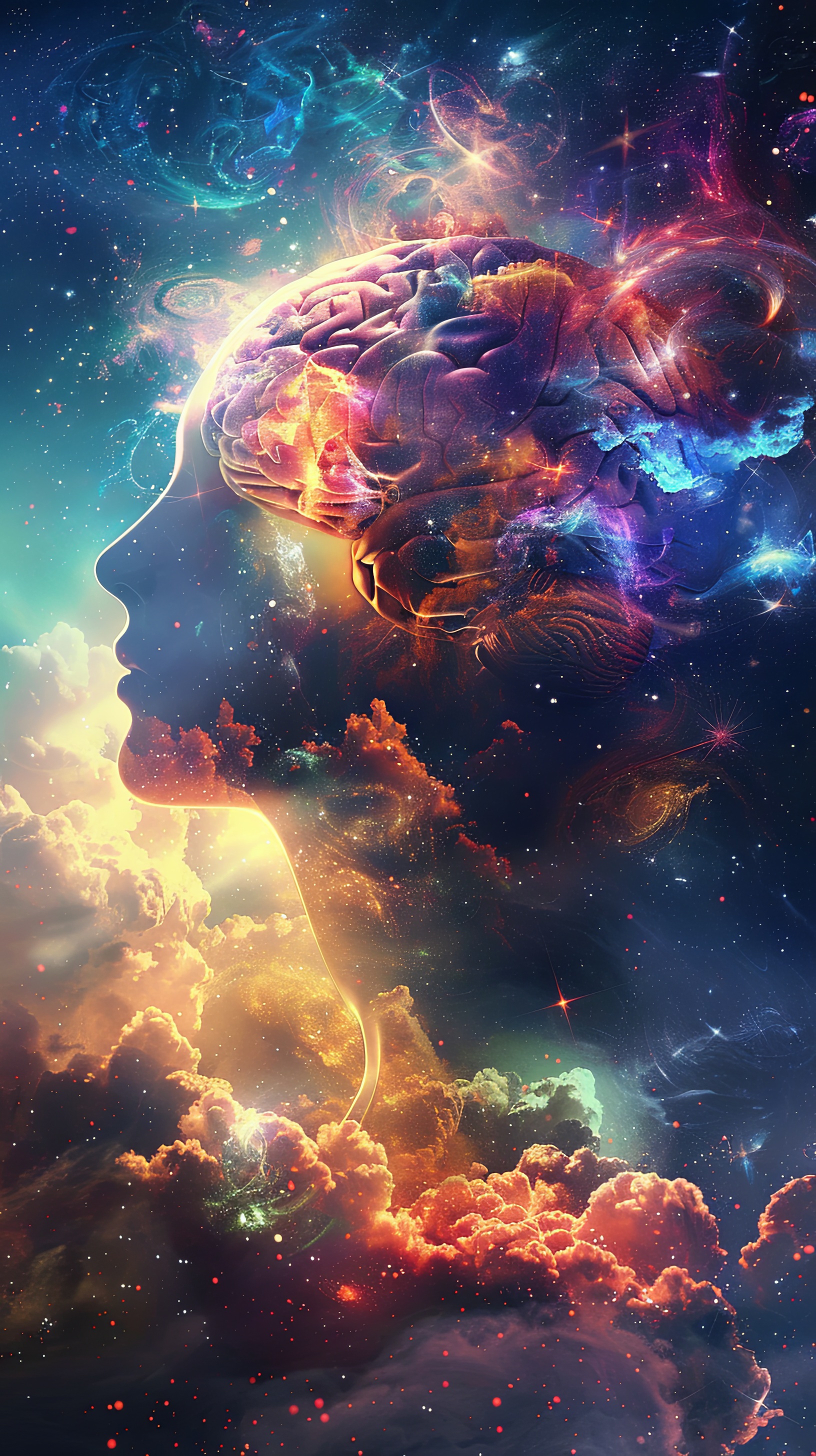 Cosmic Mind Abstract Portrait of a Woman Contemplating the Universe