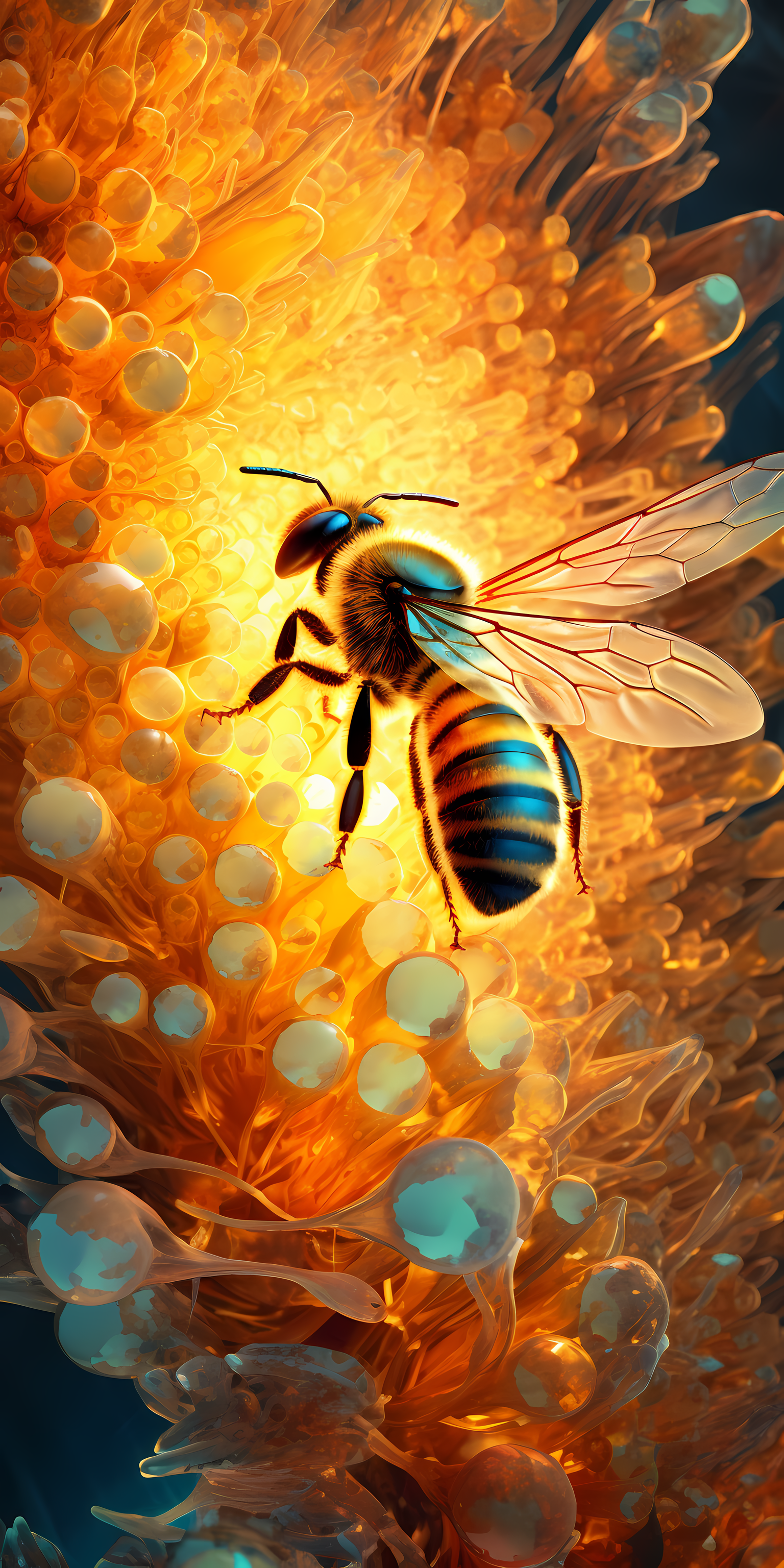 Glowing bee in a majestic place