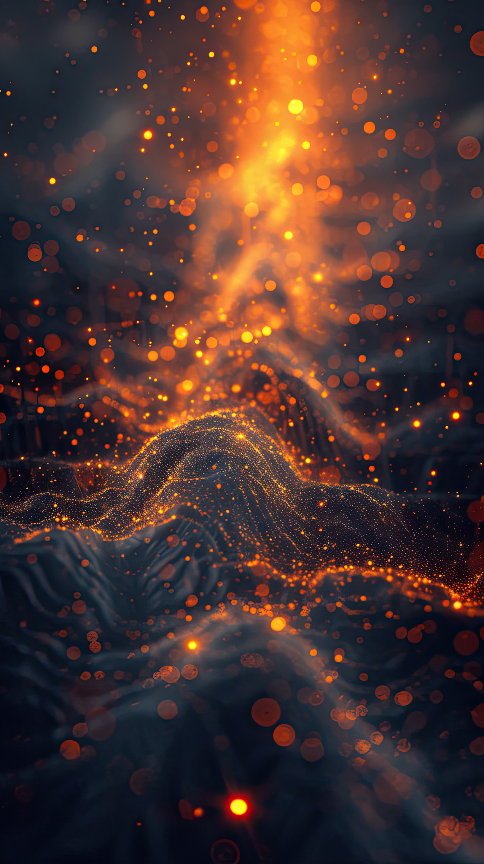 Golden particles are in air with depth of field and bokeh, Abstract background with particles in dark background