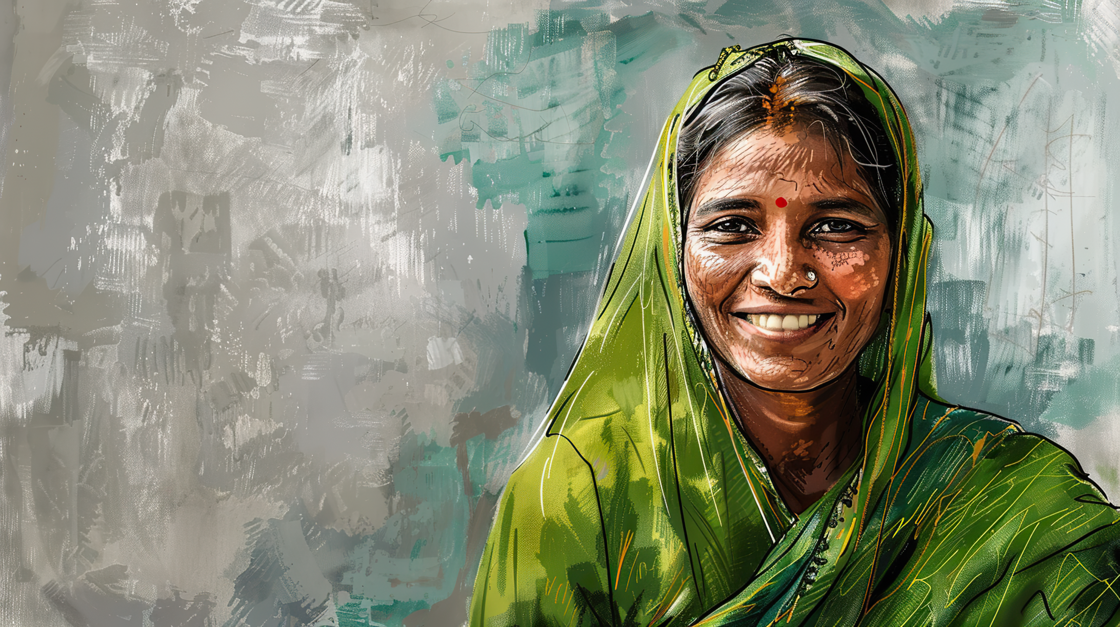 Illustration of a Indian rural woman smiling