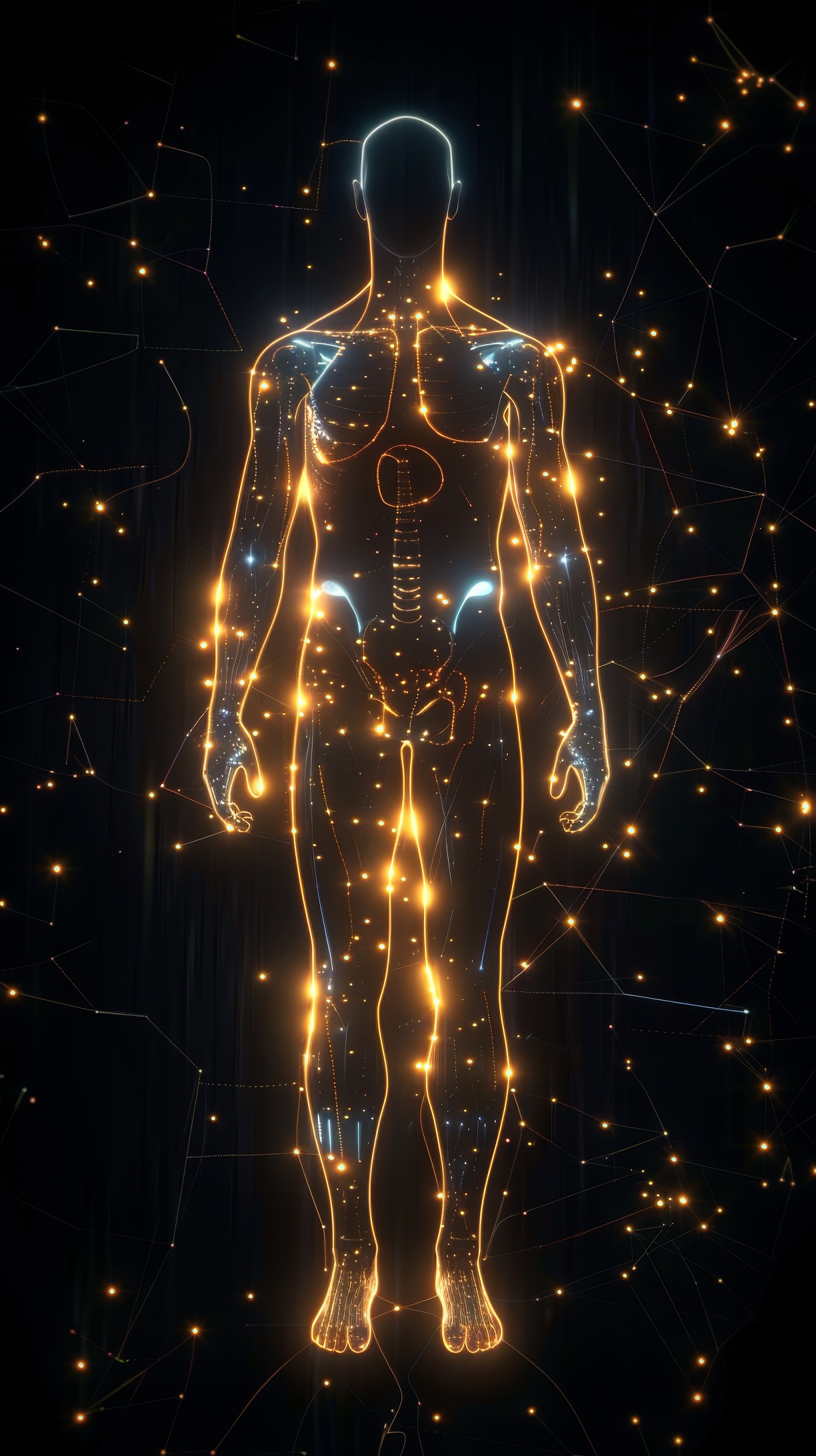 Illustration of glowing body standing man