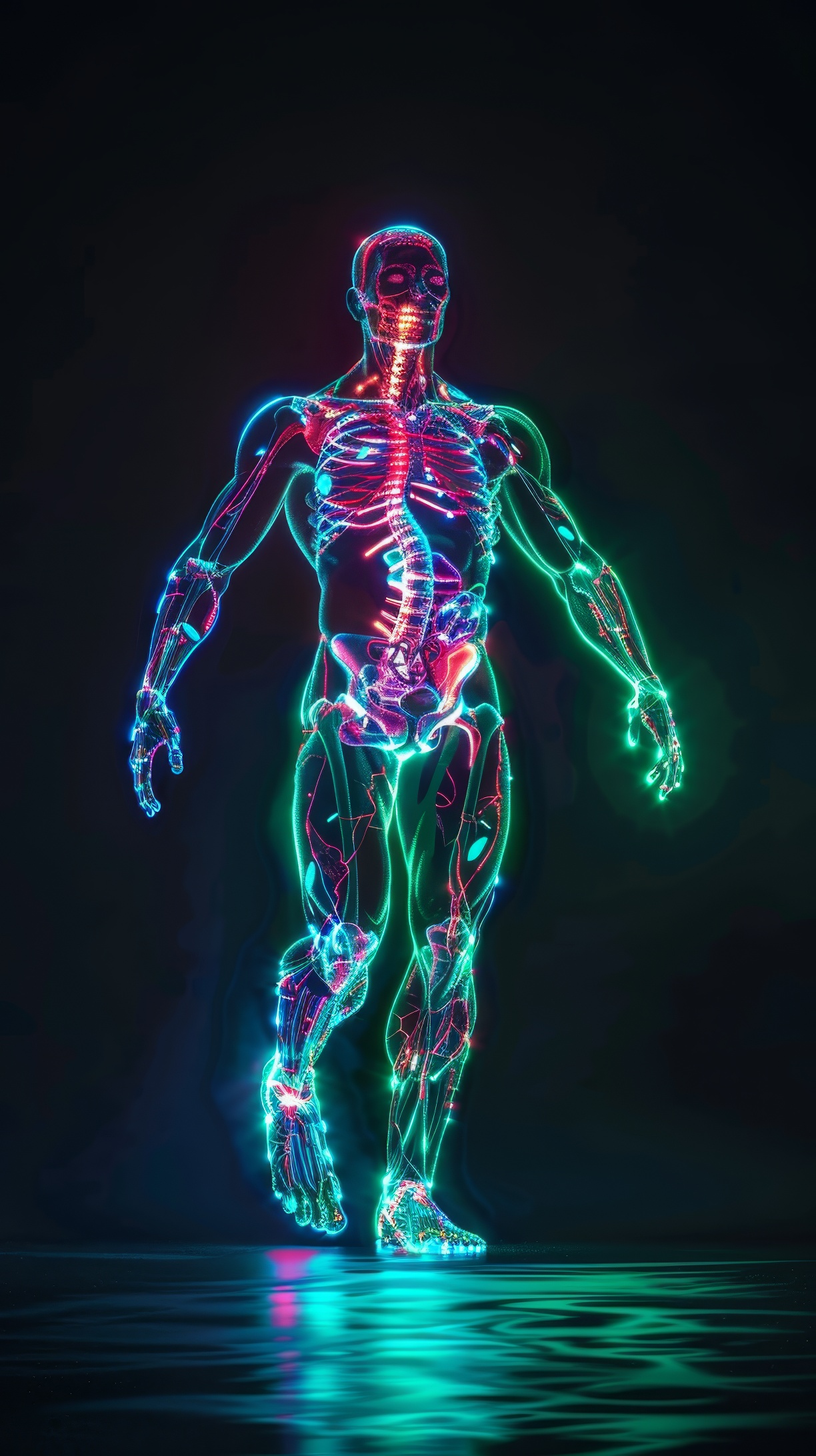 Illustration of glowing body standing man