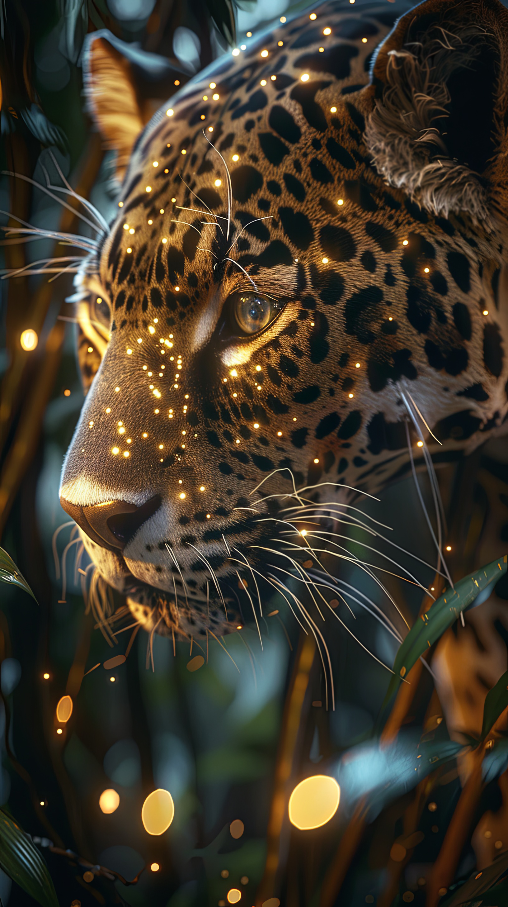 Jaguar with glowing sparkles