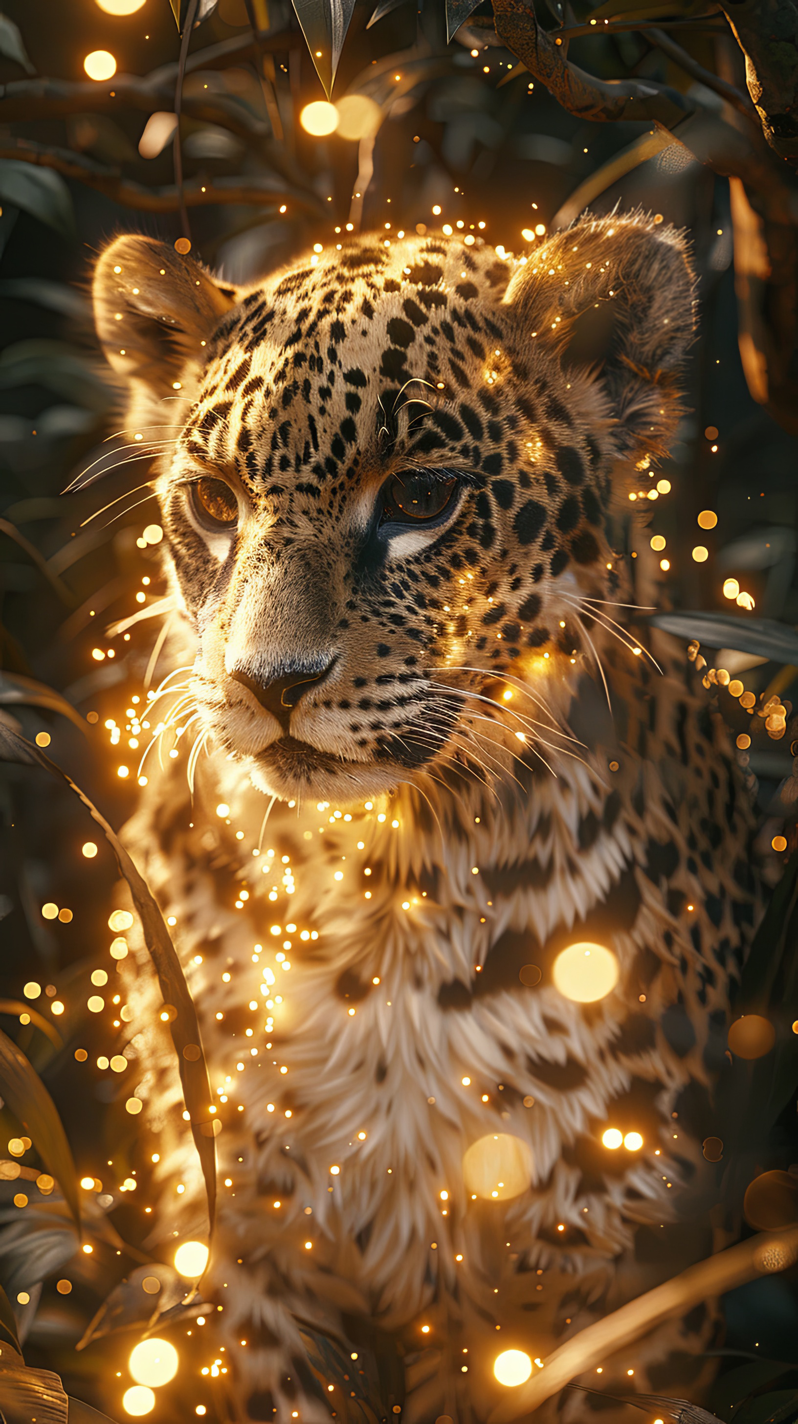 Jaguar with glowing sparkles