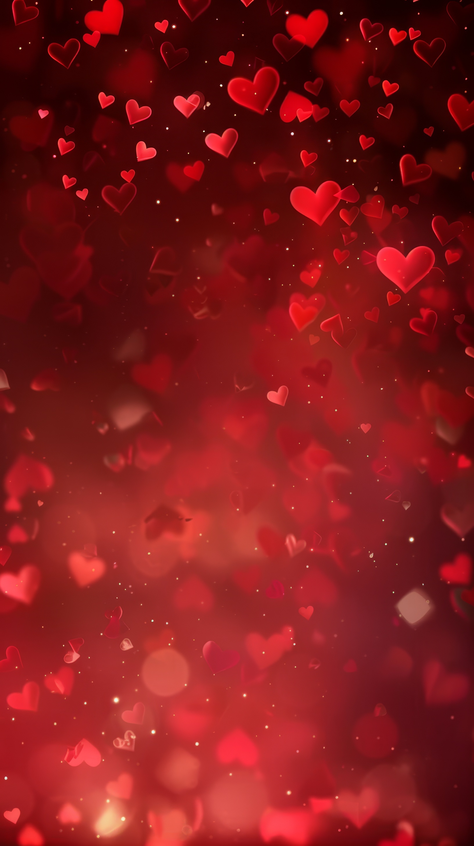 Red valentines day background with hearts bokeh, love concept wallpaperr