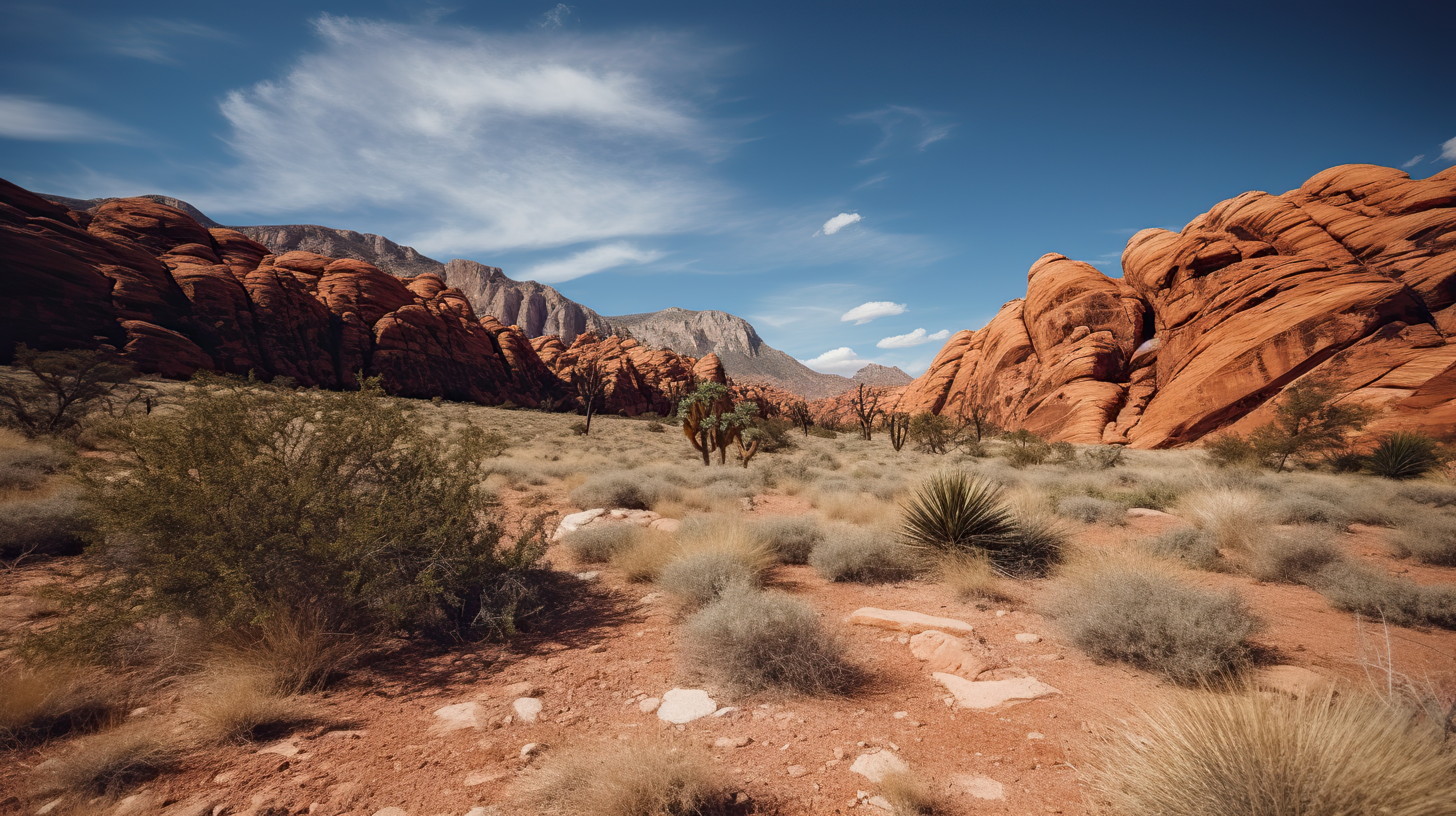 Beautiful red sandstones cliffs, desert view with the blue sky