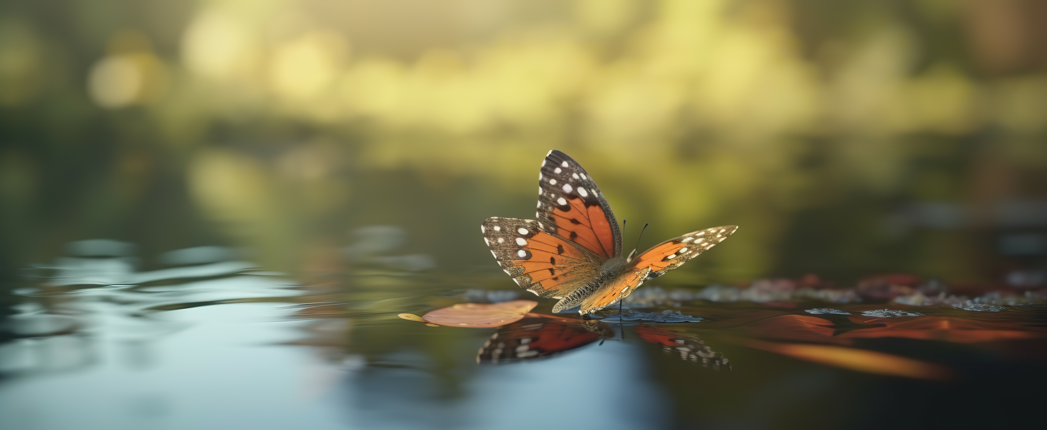 Beautiful Butterfly Perched on Lily Pad in Lush Green Forest, Nature Background, AI generative
