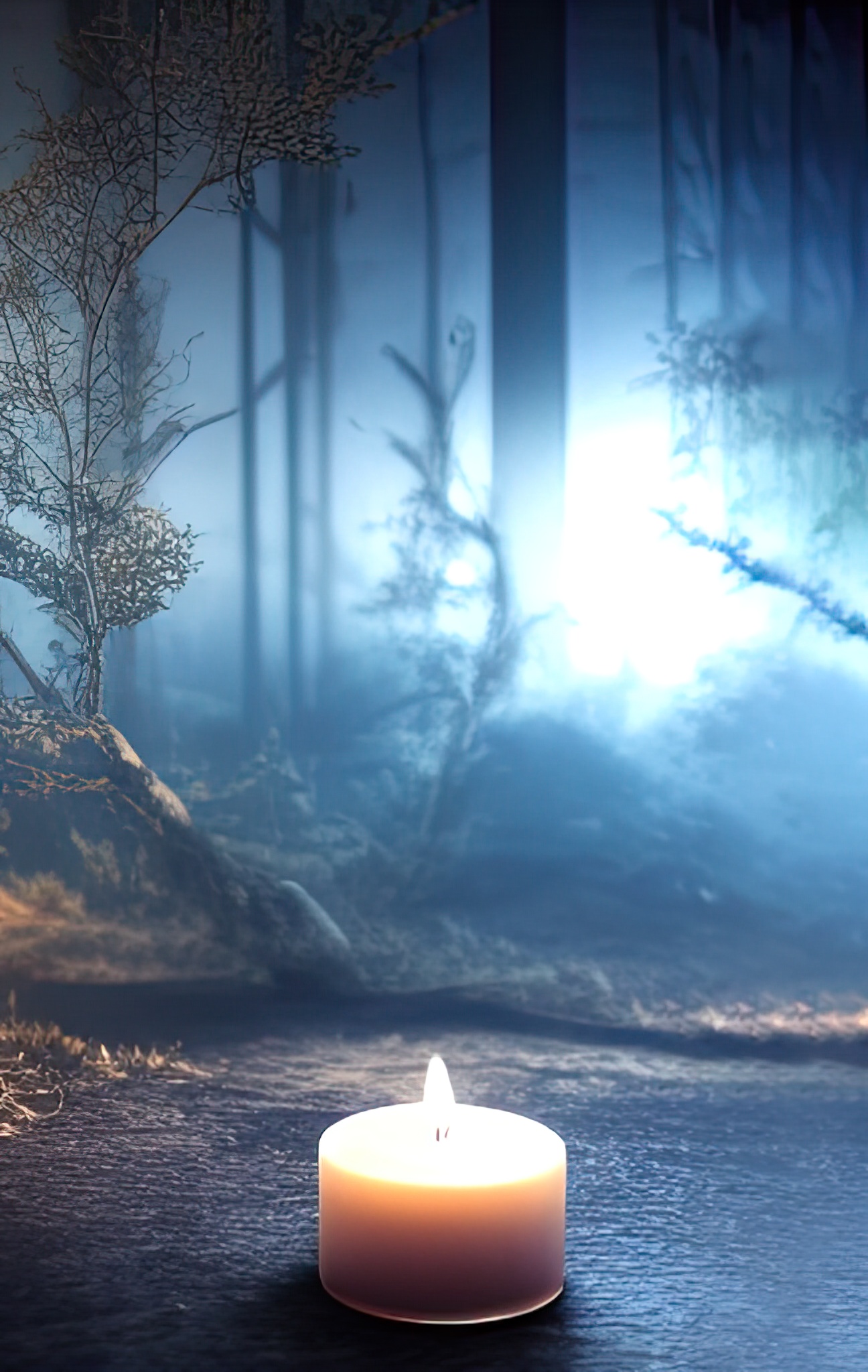 Candle in the dark forest, AI generative