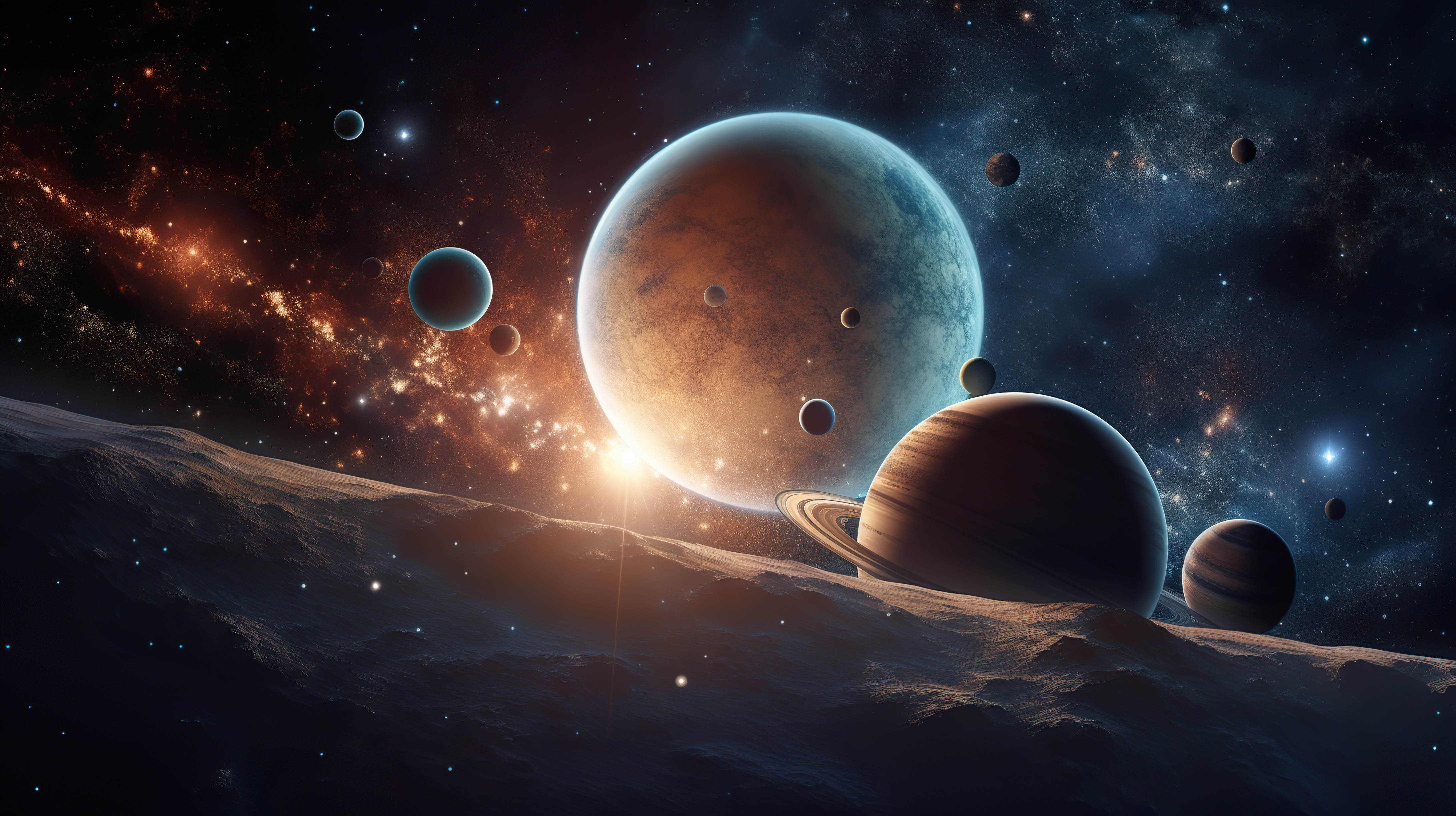 Celestial Scene with Planets, Stars and Galaxy